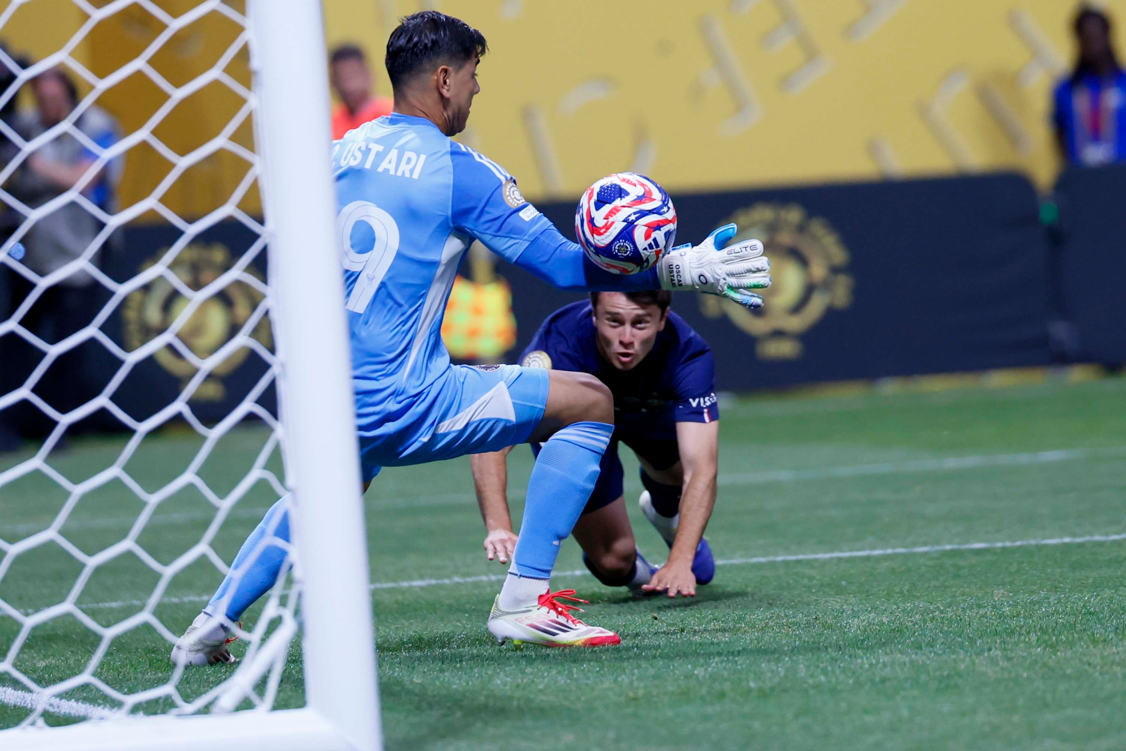 Paris Saint-Germain midfielder João Neves (87) dives to connect the ball with a header for his team’s first goal during the Club World Cup round of 16 soccer match between Paris Saint-Germain FC and Inter Miami in Atlanta, Georgia, on Sunday, June 29, 2025.
(Miguel Martinez/ AJC)