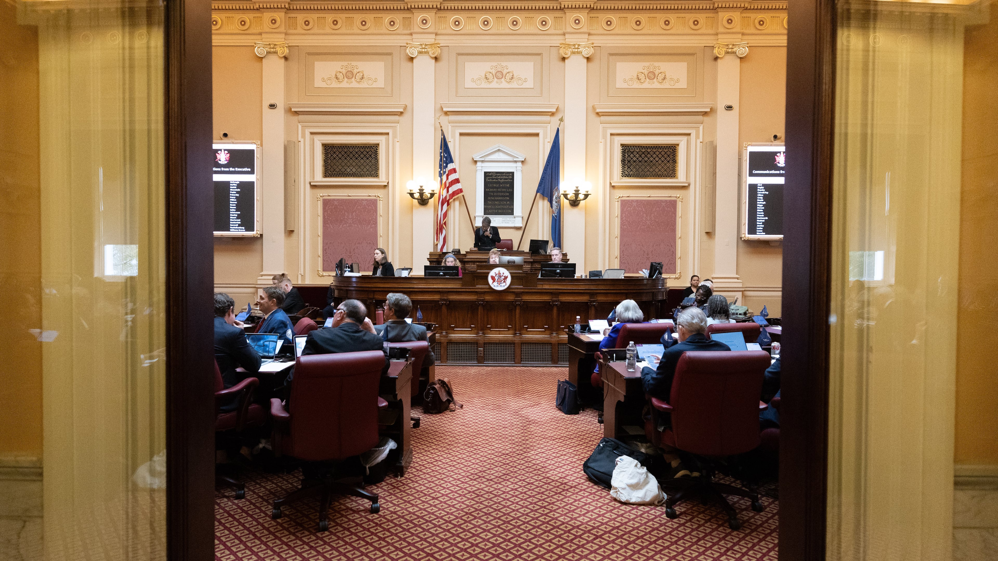 FILE - Republican gubernatorial candidate and Lt. Gov. Winsome Earle-Sears resides over the Virginia Senate during a special legislative session in Richmond, Va., Oct. 29, 2025. (Mike Kropf/Richmond Times-Dispatch via AP, File)