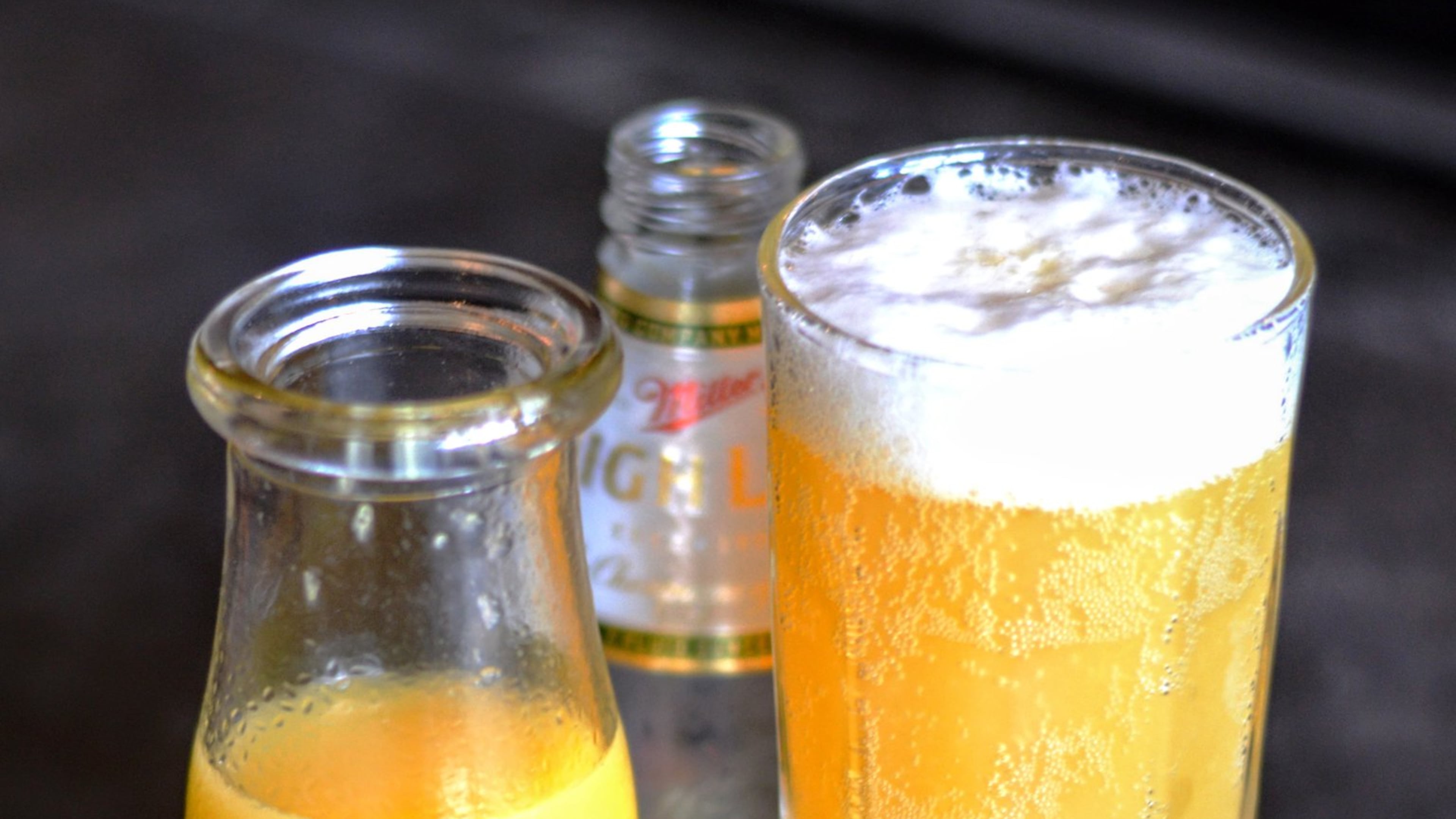 The redneck mimosa, a staple on One Eared Stag’s brunch menu, is made with fresh squeezed orange juice and Miller High Life. (Henri Hollis)