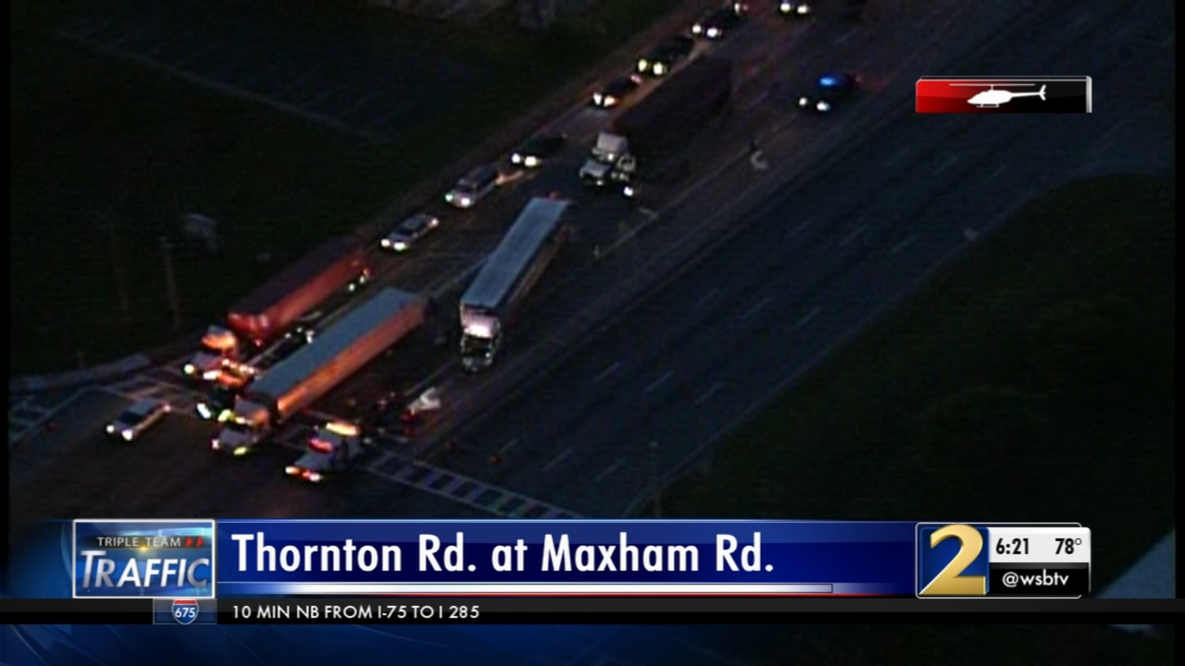 Traffic backed up on Thornton Road on Thursday morning after a crash involving three tractor-trailers.