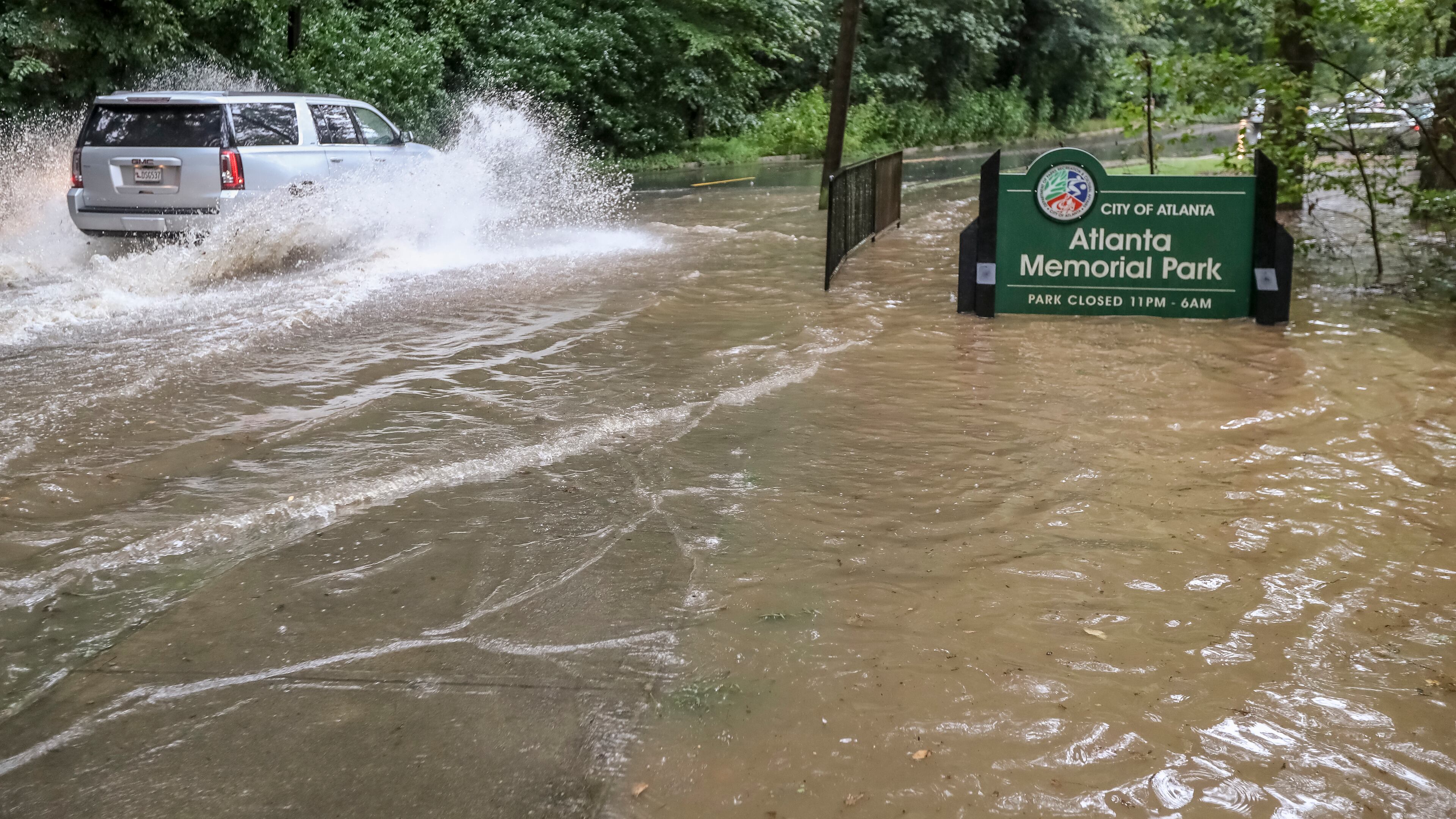Heavy rains brought by the remnants of Hurricane Sally flooded streets in Atlanta on Thursday, Sept. 17, 2020. (John Spink / John.Spink@ajc.com)