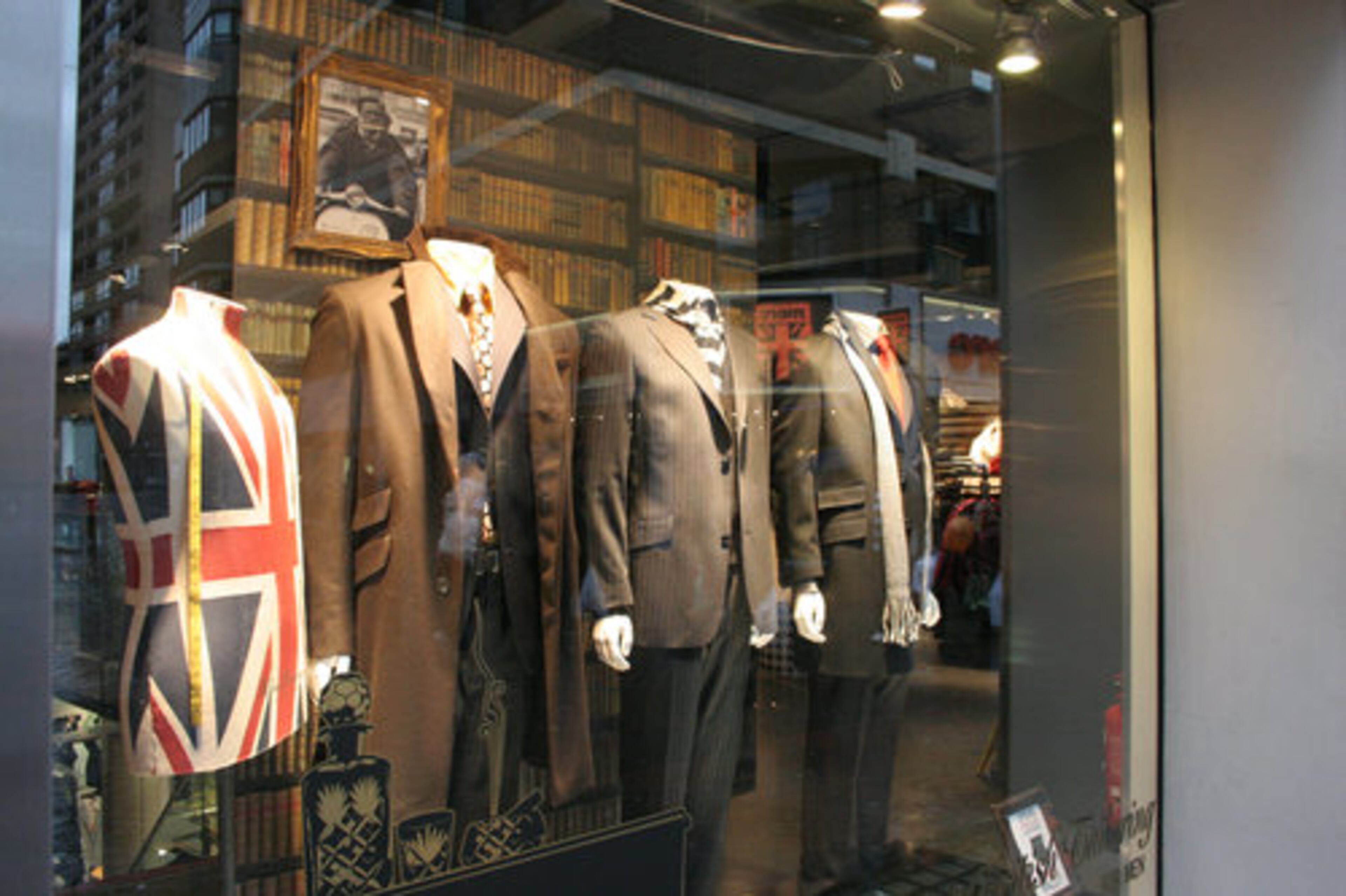 A touch of classic British style dresses up the windows at Carnaby Street's fine tailoring shops.