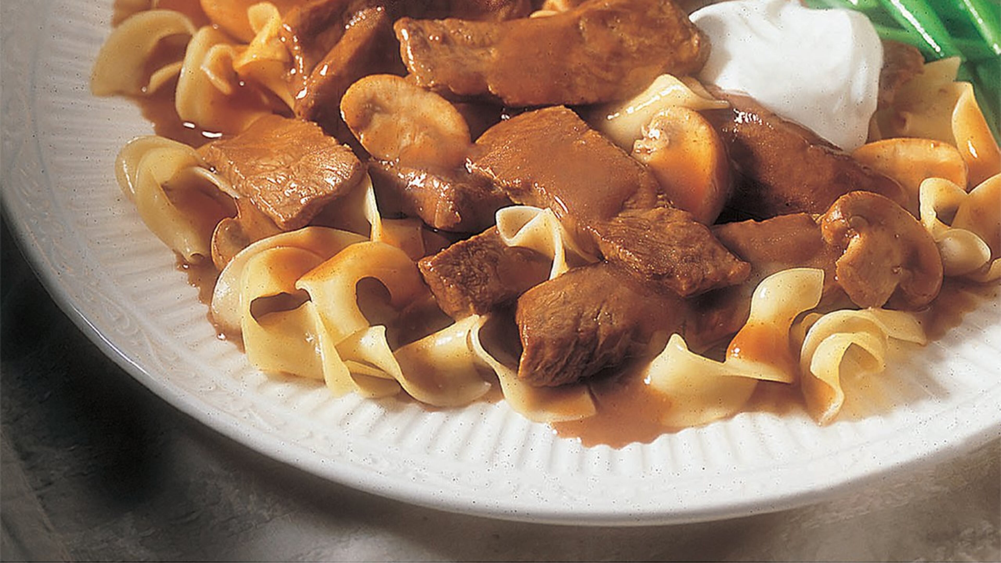 Saturday’s Beef Stroganoff is served over no-yolk noodles. Credit: National Cattlemen’s Beef Association, BeefItsWhatsForDinner.com