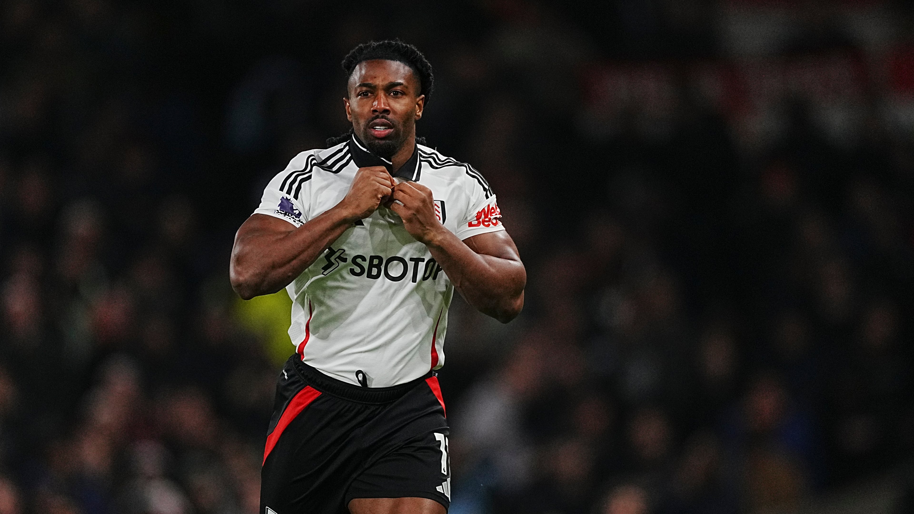 FILE - Fulham's Adama Traore during the English Premier League soccer match between Fulham and Manchester United, at the Craven Cottage Stadium in London, Sunday, Jan 26, 2025. (AP Photo/Dave Shopland, File)