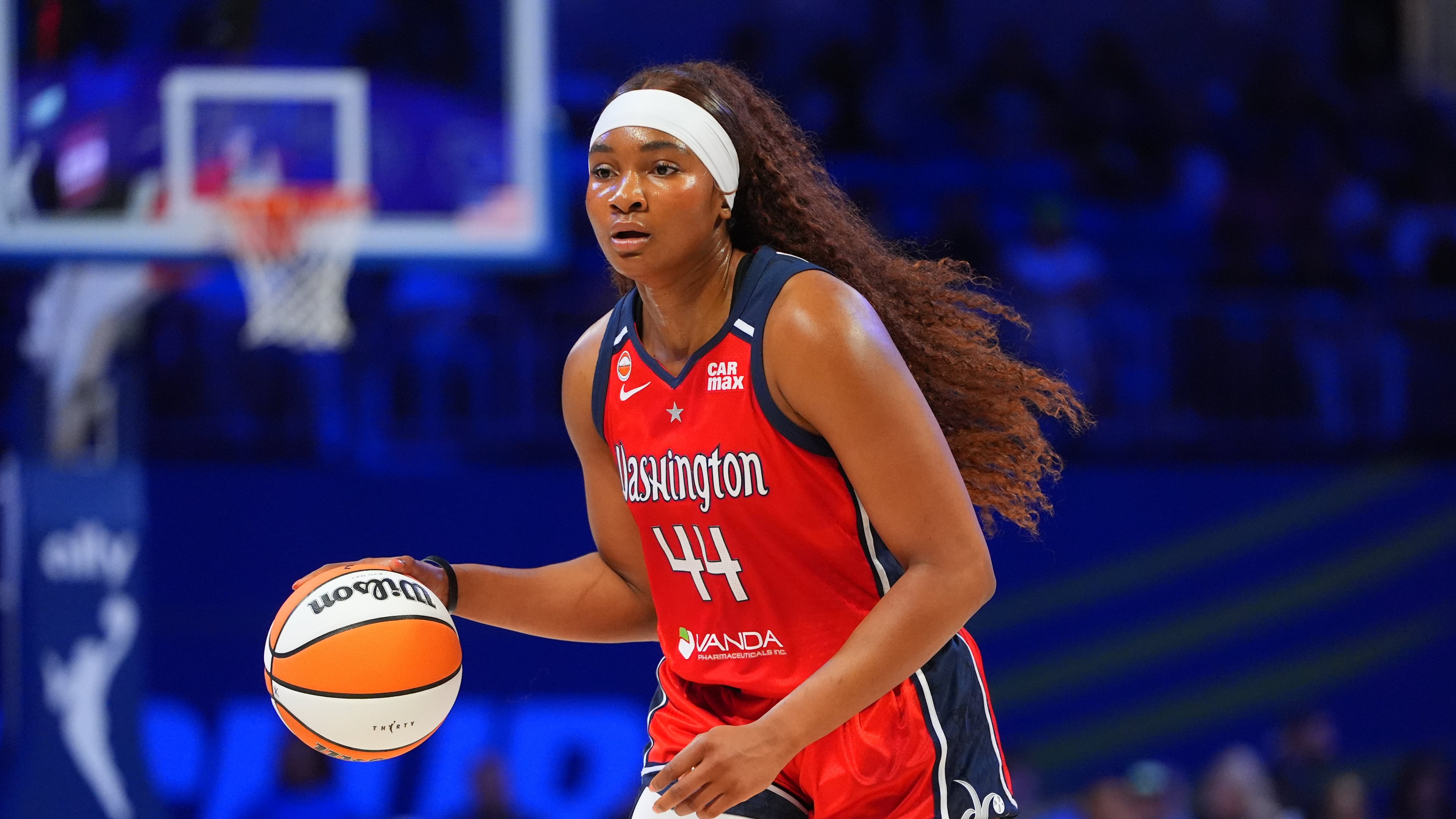 FILE - Washington Mystics forward Kiki Iriafen dribbles during the first half of a WNBA basketball game against the Dallas Wings in Arlington, Texas, May 18, 2026. (AP Photo/LM Otero, File)