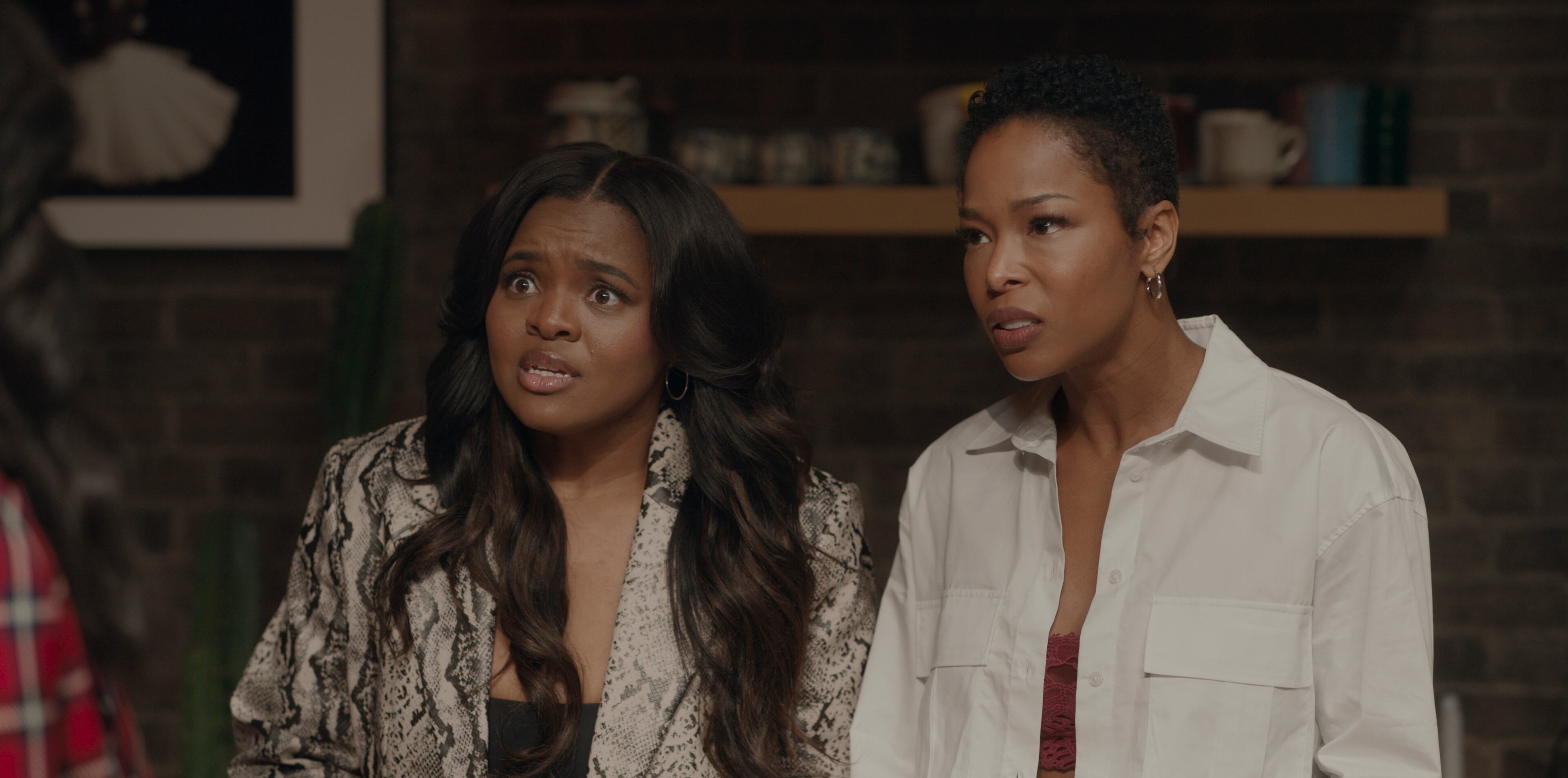 Inayah (left) and Brittany S. Hall play Shannon Thornton's best friends in "Tyler Perry's Finding Joy," now on Amazon Prime. (Courtesy of Prime)