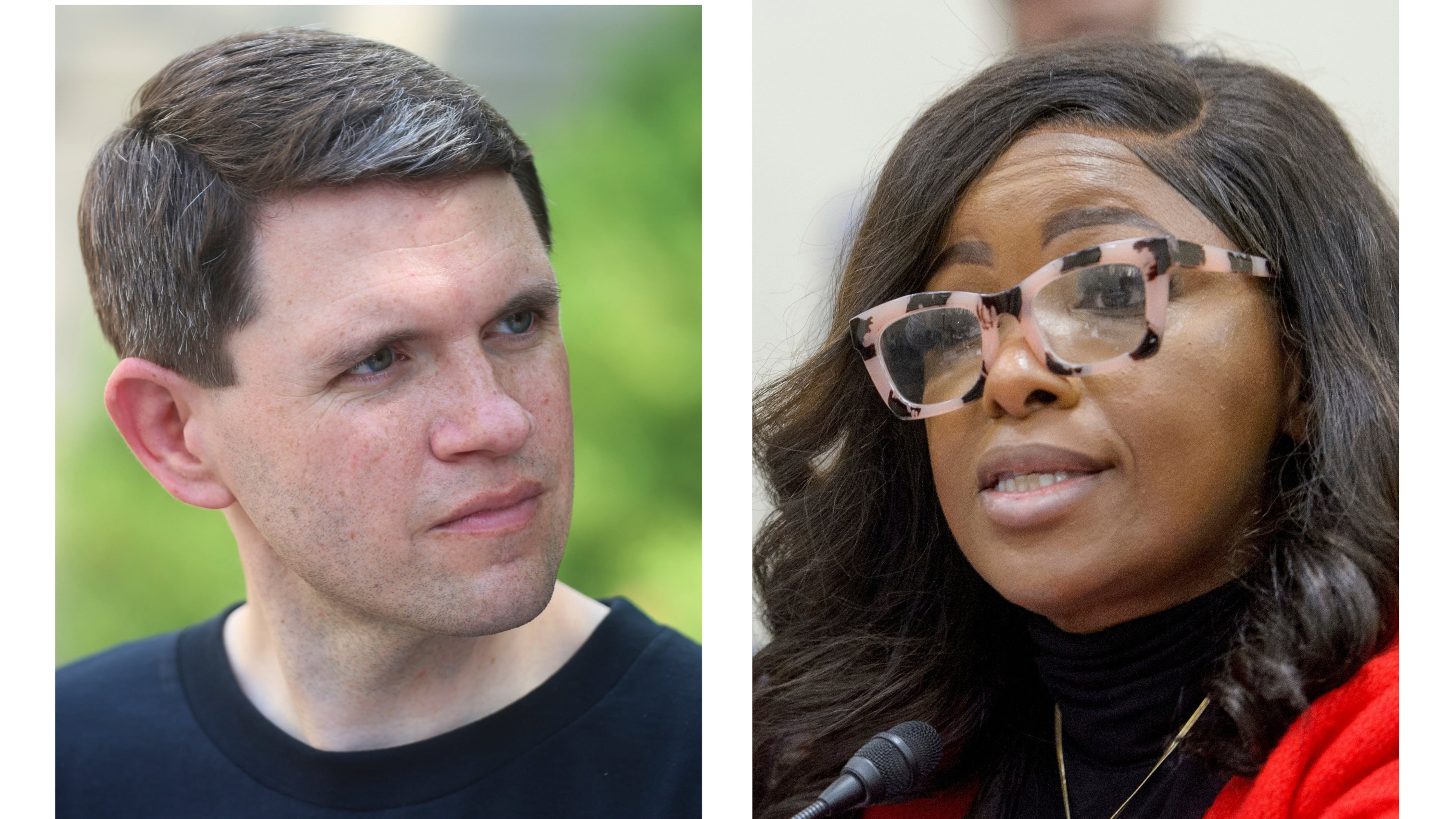 This combination of photos shows Texas state Rep. James Talarico, D-Austin, at a rally on Aug. 16, 2025, in Chicago, left, and Rep. Jasmine Crockett, D-Texas, on Capitol Hill, Feb. 12, 2025, in Washington, right. (AP Photo/Talia Sprague, left, Rod Lamkey, Jr.)