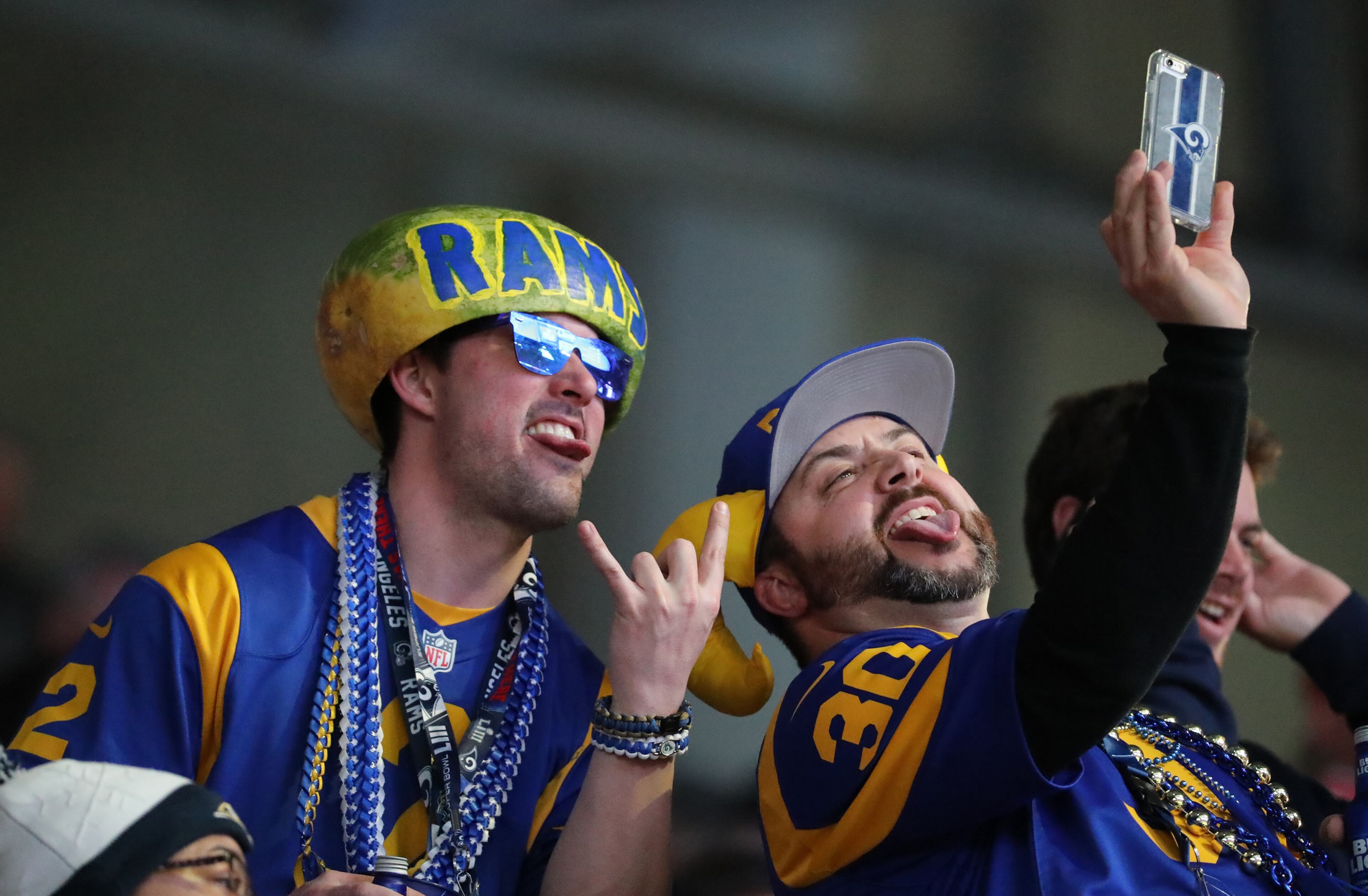 2/3/19 - Atlanta - Los Angeles Rams fans before the New England Patriots played the Los Angeles Rams in the Super Bowl at Mercedes-Benz Stadium in Atlanta. 
JOHN SPINK/JSPINK@AJC.COM

