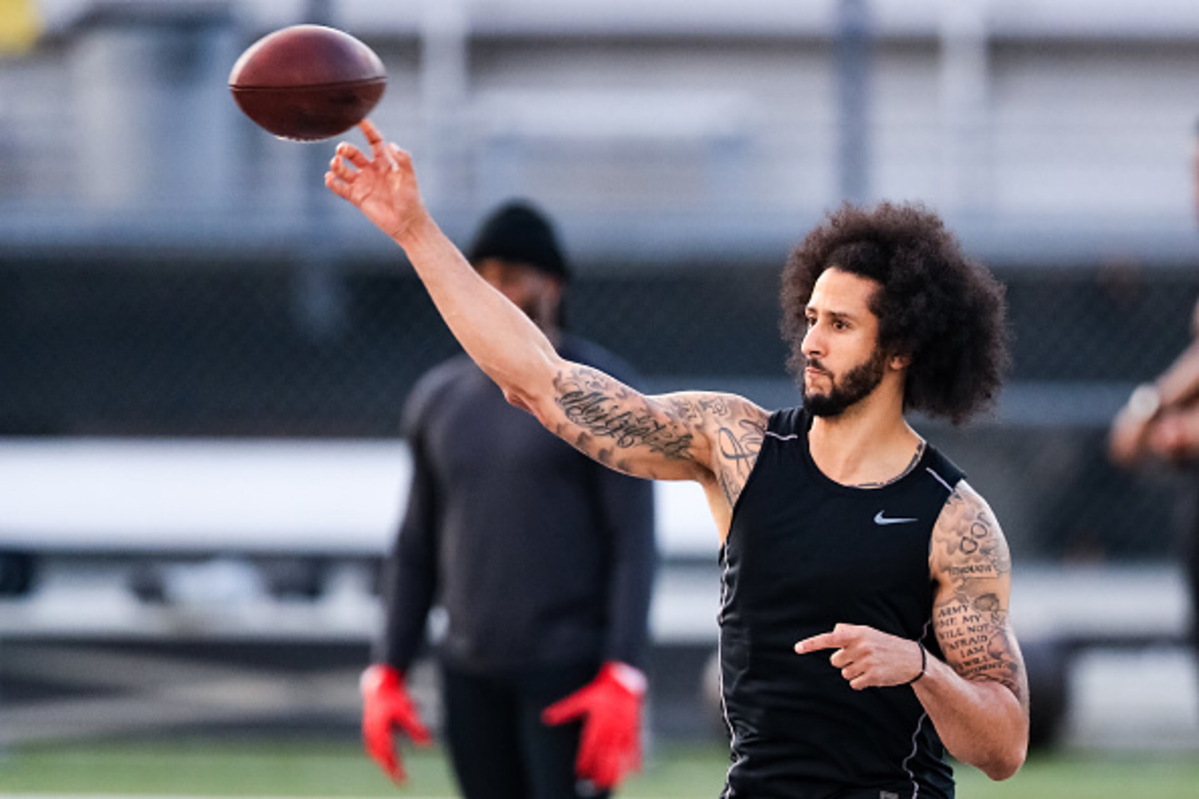 Former NFL quarterback Colin Kaepernick works out at Riverdale, Georgia.