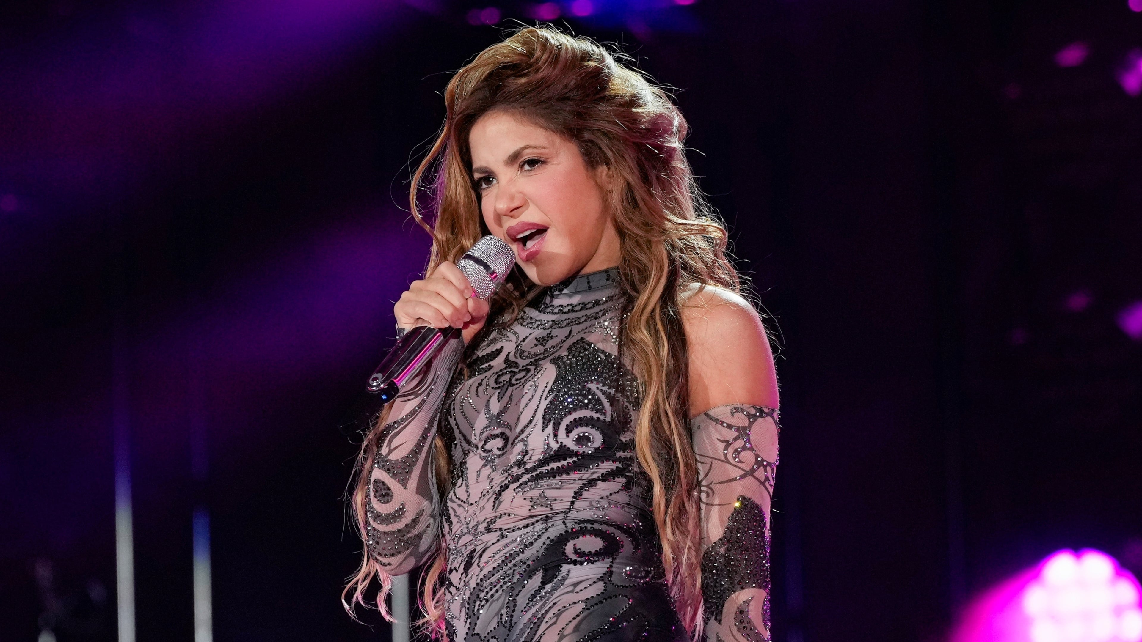 FILE - Shakira performs during the Global Citizen Festival in New York on Sept. 27, 2025. (Photo by Charles Sykes/Invision/AP, File)