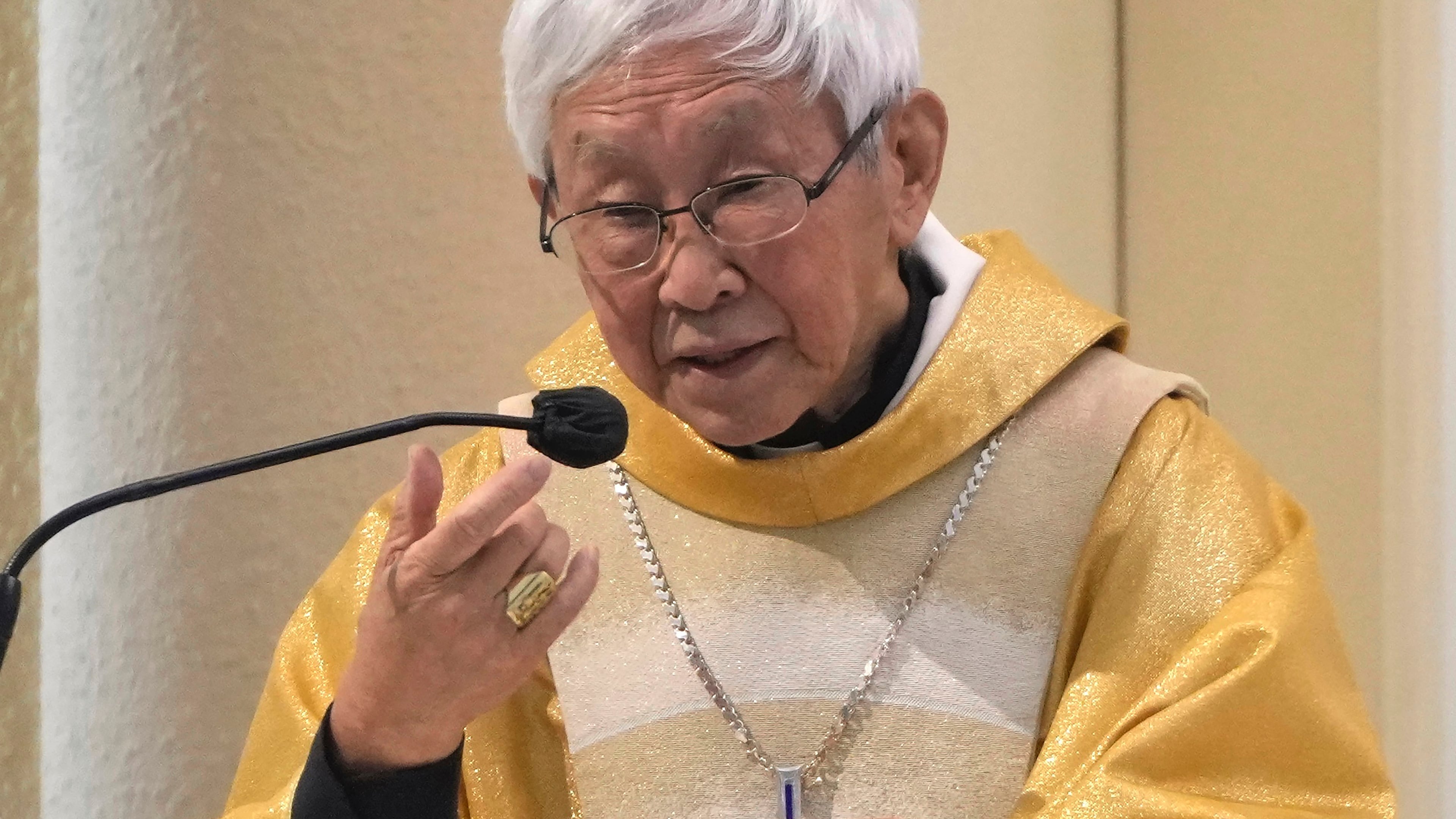 FILE - Catholic Cardinal Joseph Zen, attends a Mass at the Holy Cross Church in Hong Kong on May 24, 2022. (AP Photo/Kin Cheung, File)