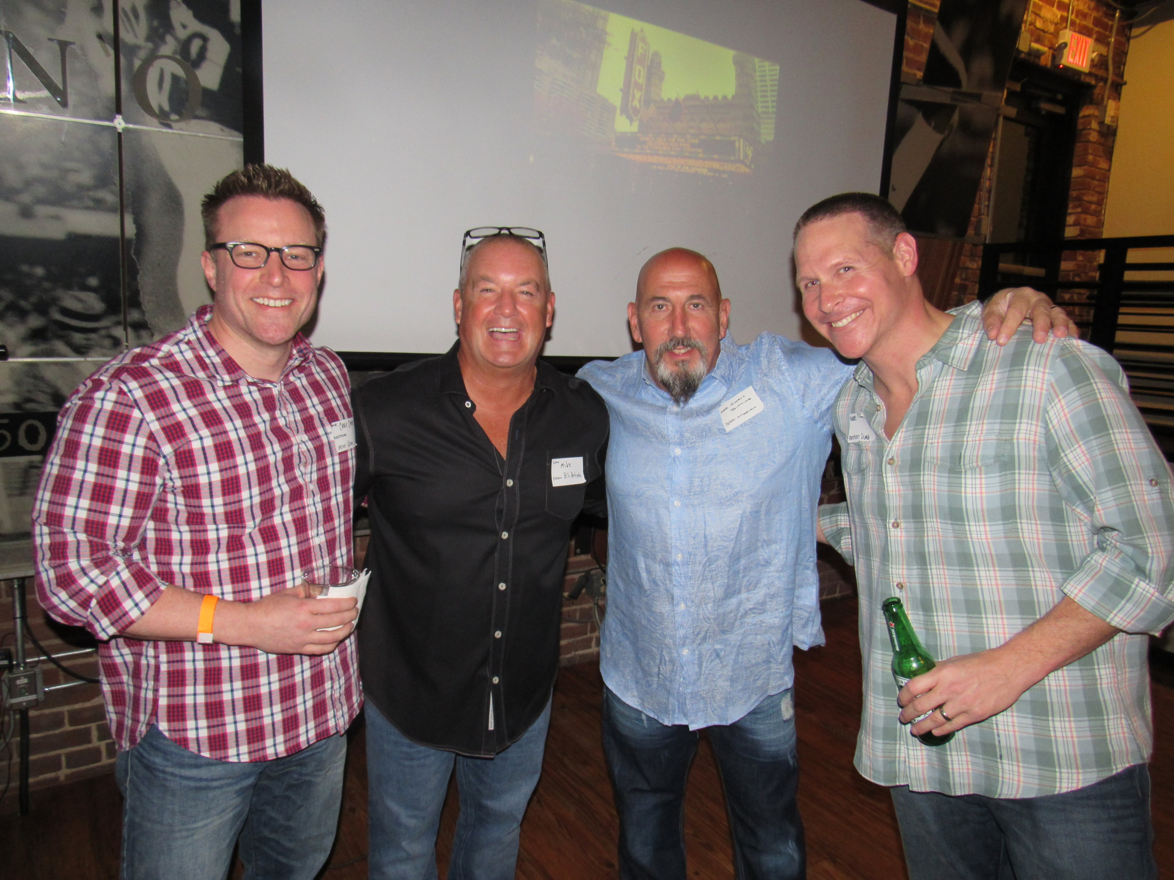 Chris Cotter, who flew in from his ESPN job in Connecticut, joined Mike Bell (now at the Game), Chris Dimino (now at the Fan) and Matt Chernoff (also at the Fan). CREDIT: Rodney Ho/rho@ajc.com