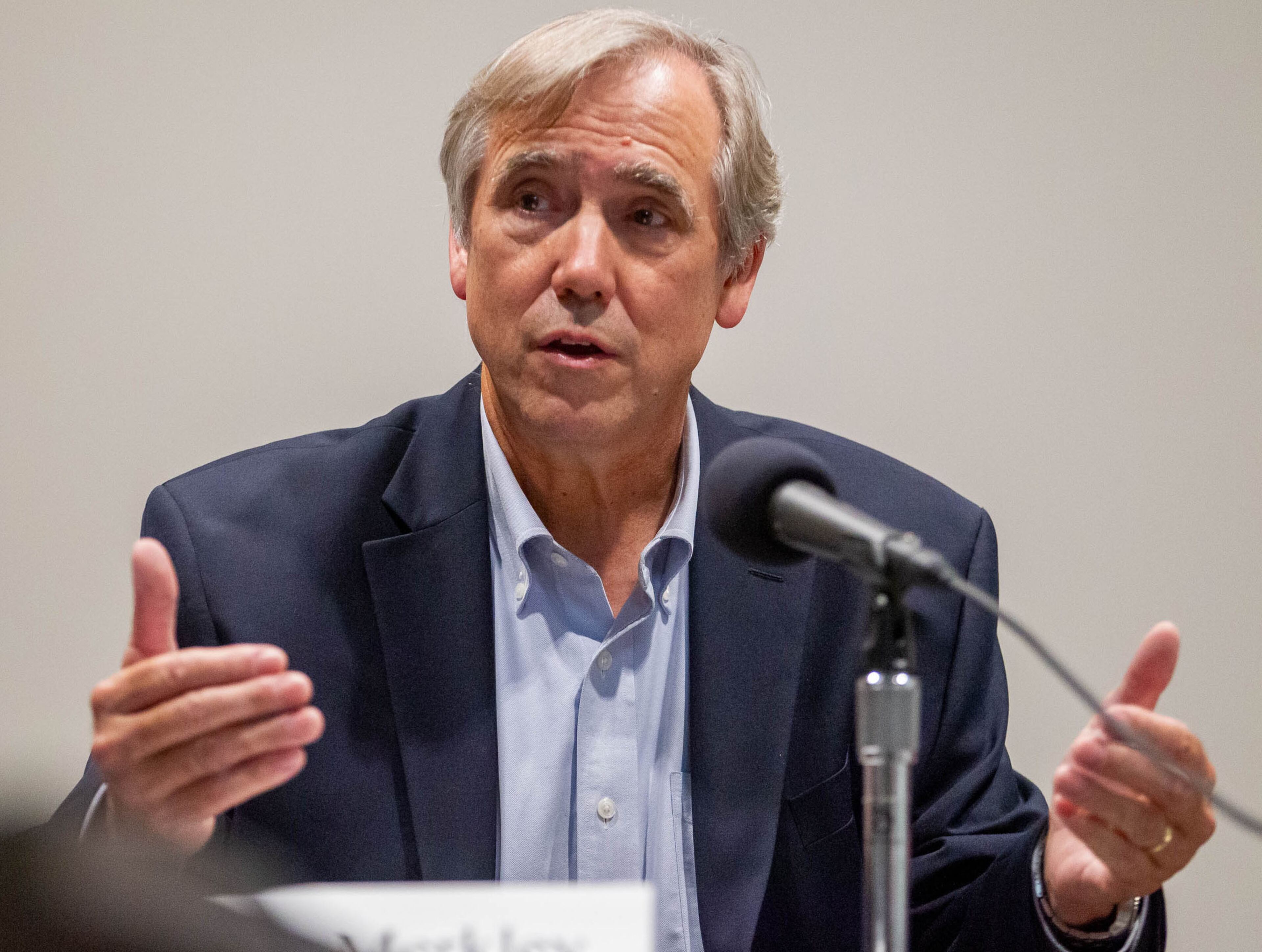 Sen. Jeff Merkley, D-Ore., speaks during a roundtable conversation on the obstacles to voting held at Smyrna Community Center on Sunday, July 18, 2021. (Photo: Steve Schaefer for The Atlanta Journal-Constitution)