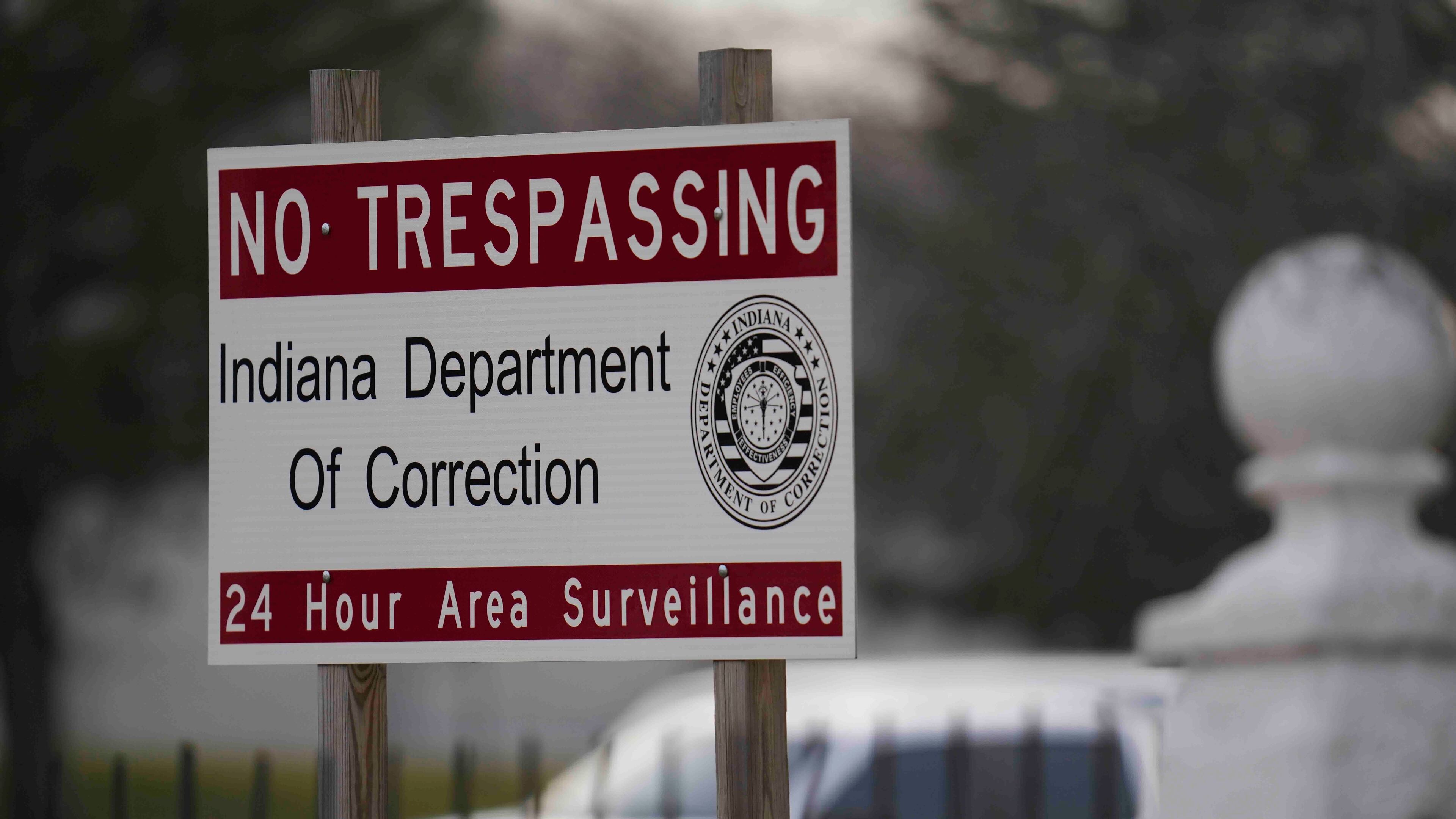 FILE - A no trespassing sign stands outside Indiana State Prison on Dec. 17, 2024, in Michigan City, Ind. (AP Photo/Erin Hooley, File)