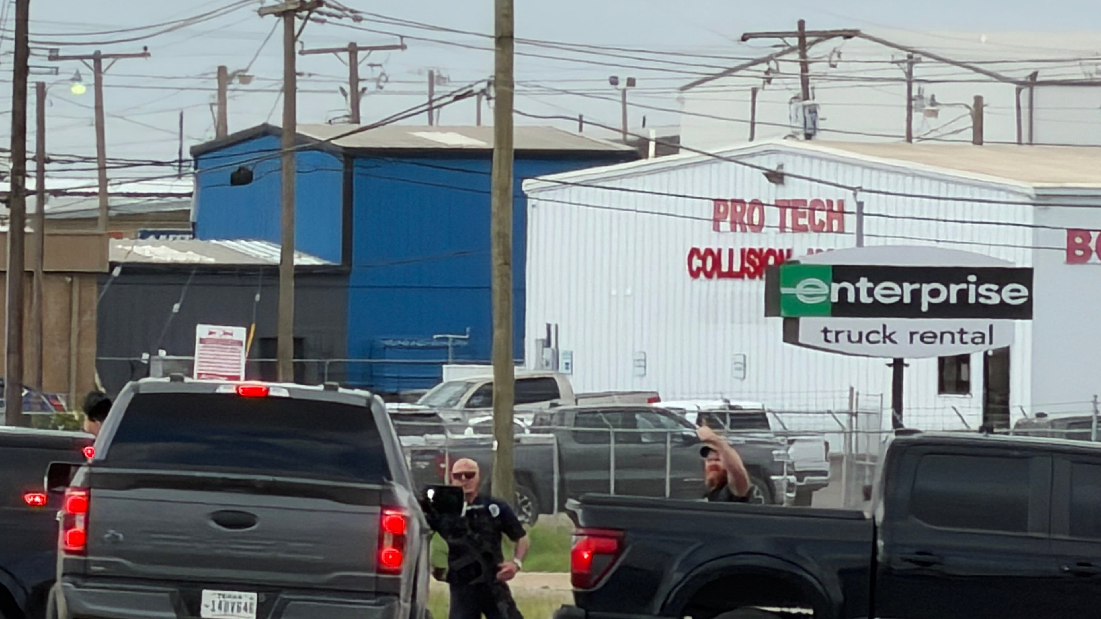 Law enforcement responds to an active shooting scene Friday, June 12, 2026, in Midland, Texas. (Luke Dias/Reporter-Telegram via AP)