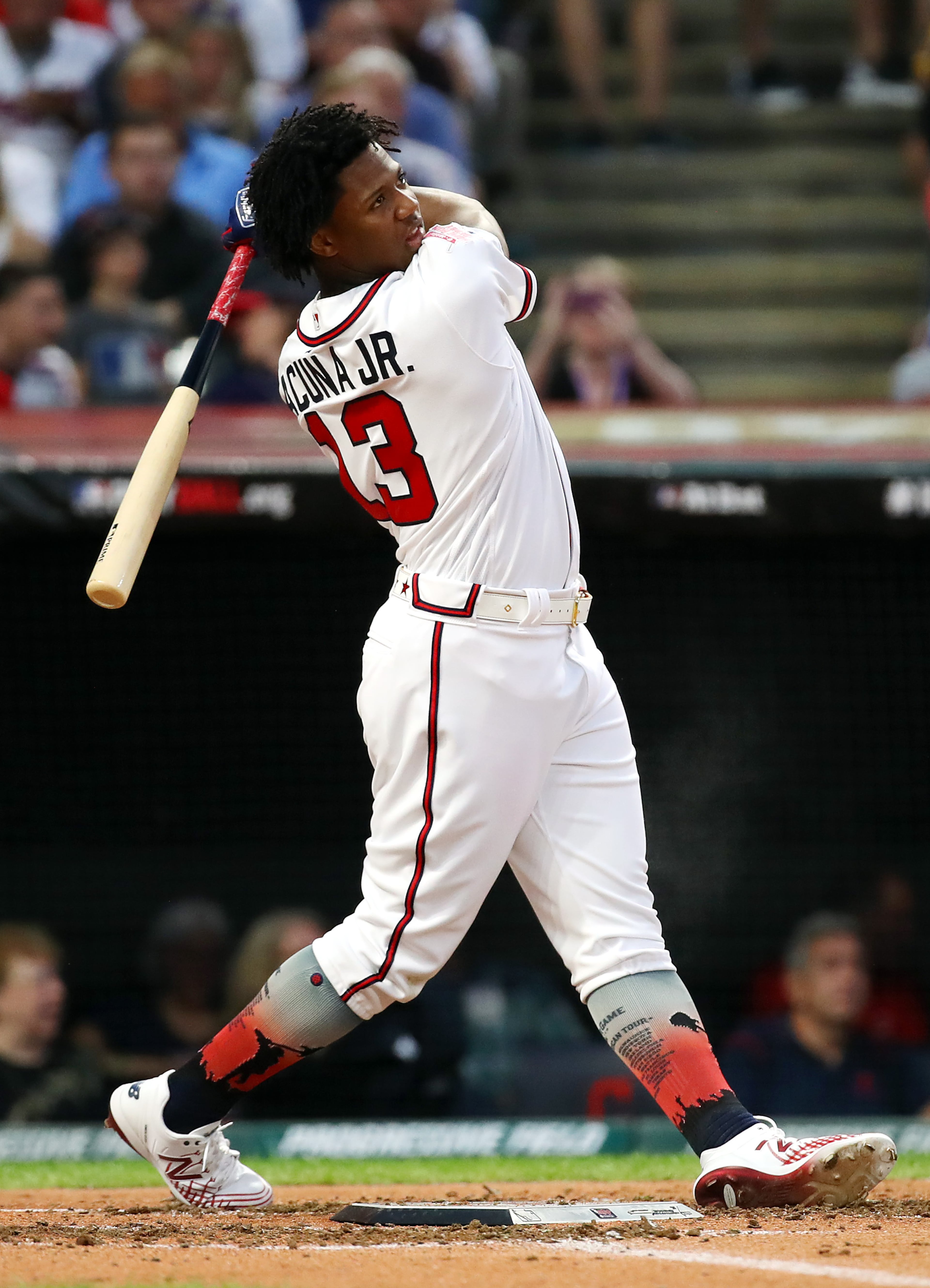 Ronald Acuna Jr. faced Mets rookie Pete Alonso in the semifinals. (Photo by Gregory Shamus/Getty Images)