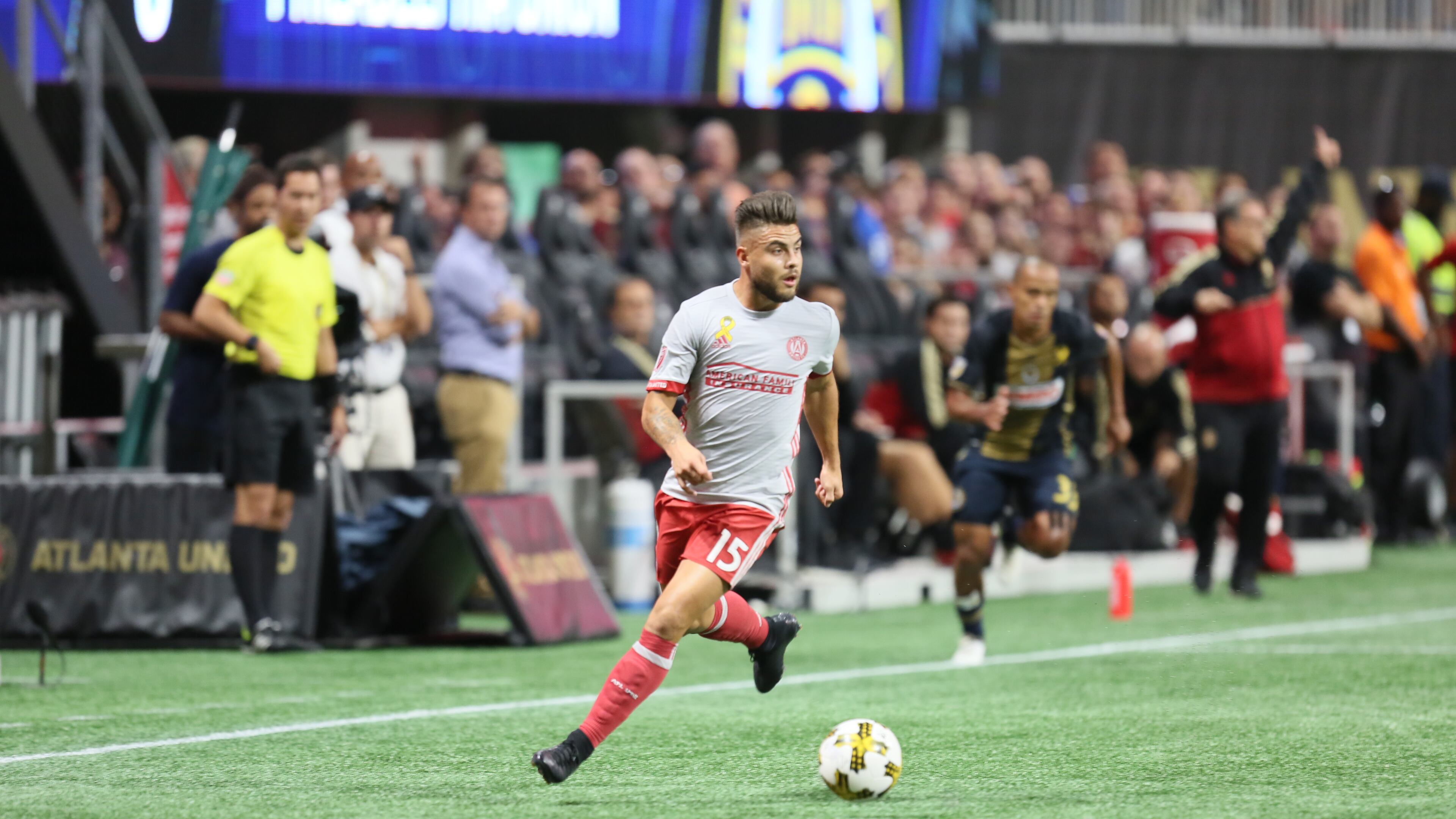 September 27, 2017 Atlanta United striker Hector Villalba drives the ball on the right wing.