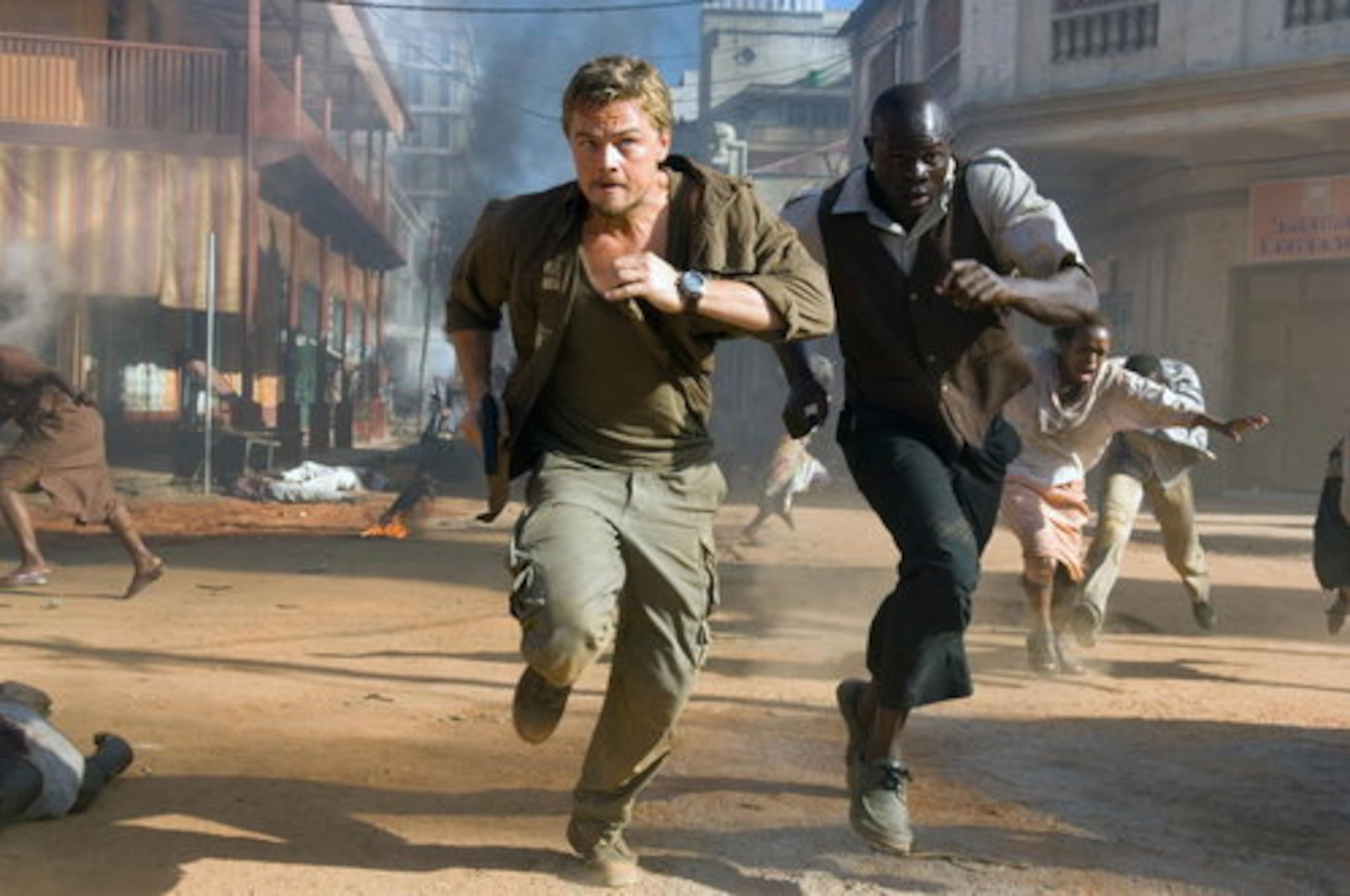 In Blood Diamond, Leo tackles the diamond trade in Sierra Leon and the bloody battles that erupt over the gems.