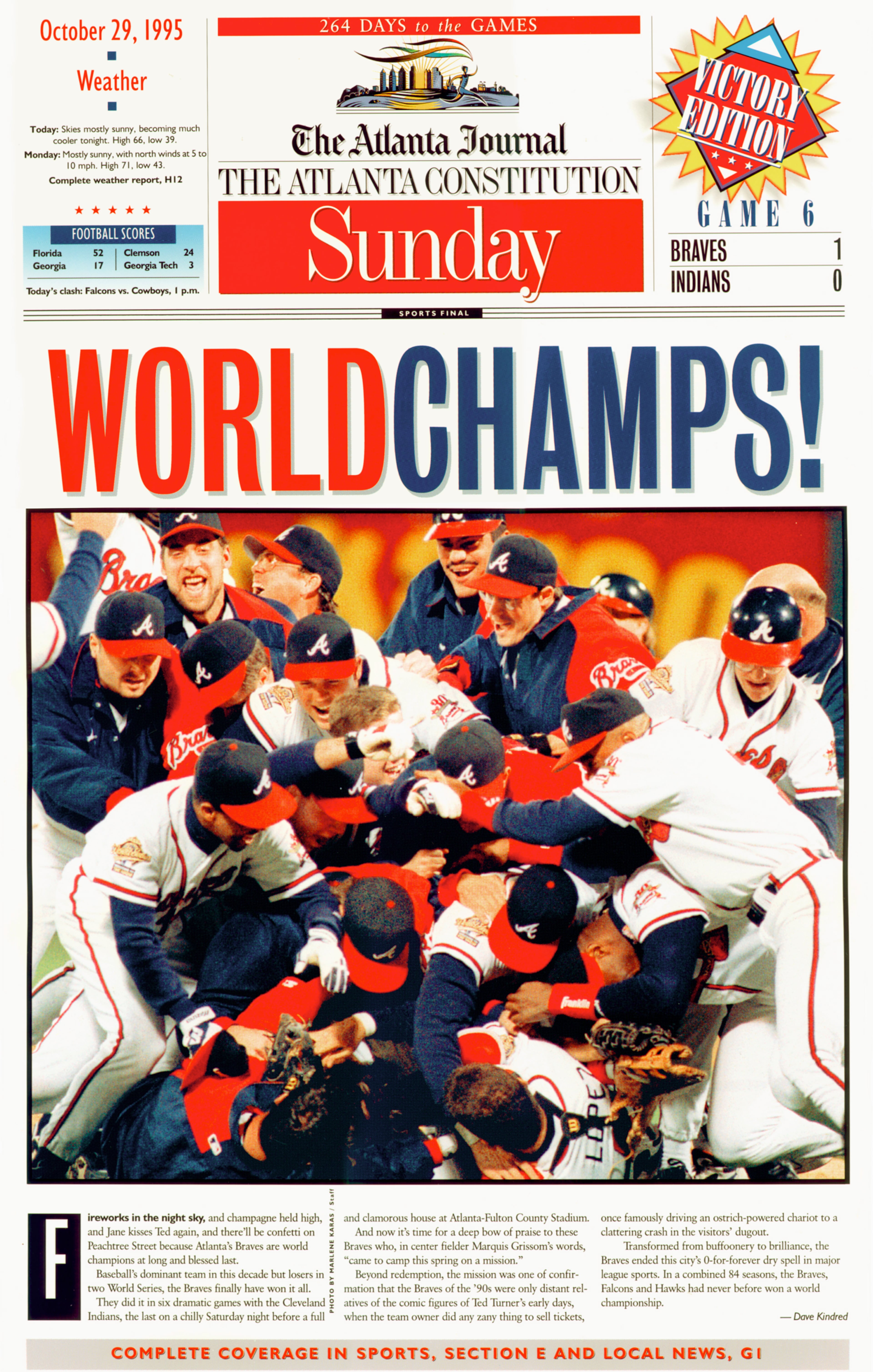 The AJC's front page after the Braves won the 1995 World Series.