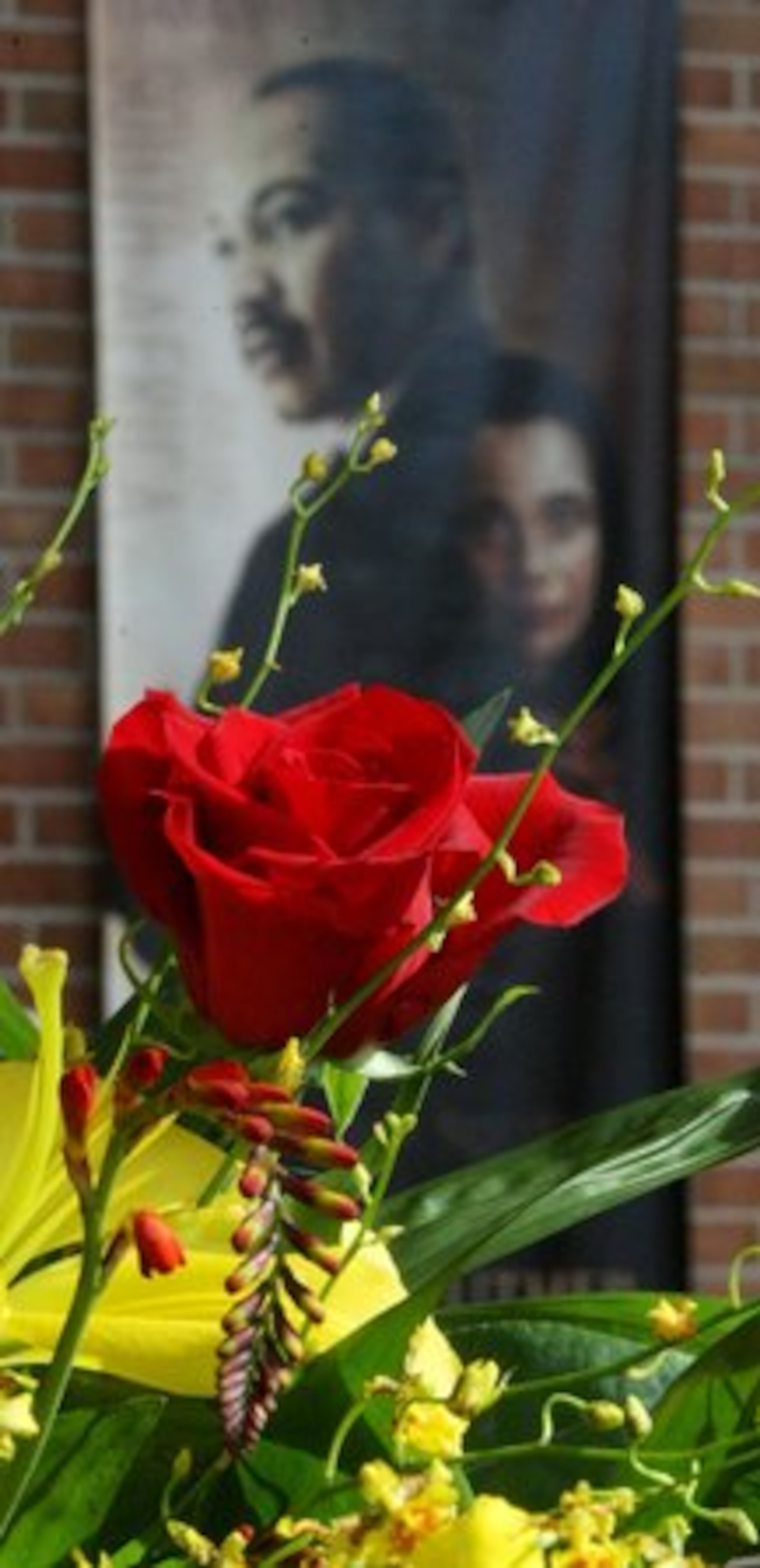 A banner of Dr. Martin Luther King, Jr. and Coretta Scott King hangs on the wall in the King Center.