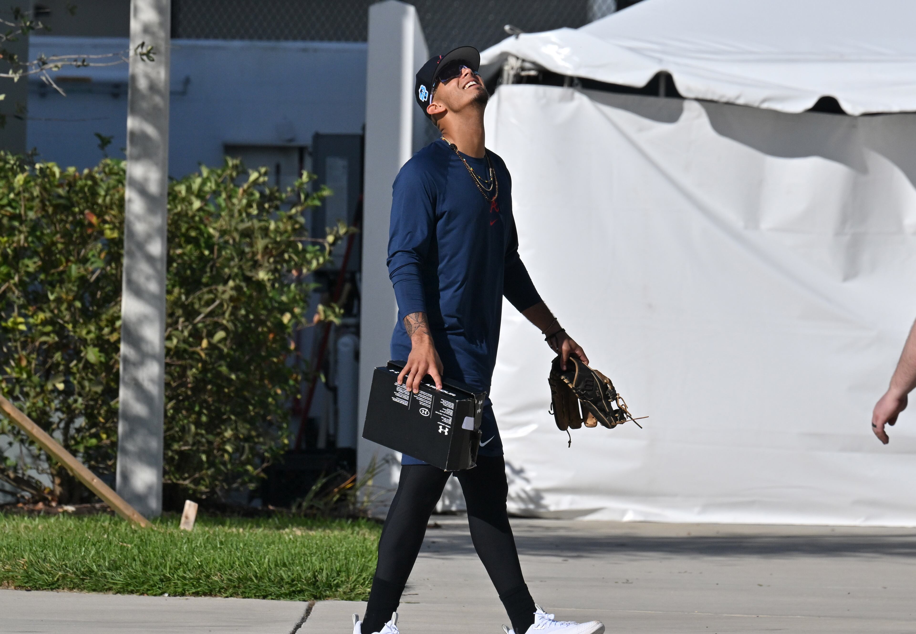 Braves infielder Vaughn Grissom prepares to work out during spring training Thursday at CoolToday Park in North Port, Florida. (Hyosub Shin / Hyosub.Shin@ajc.com)