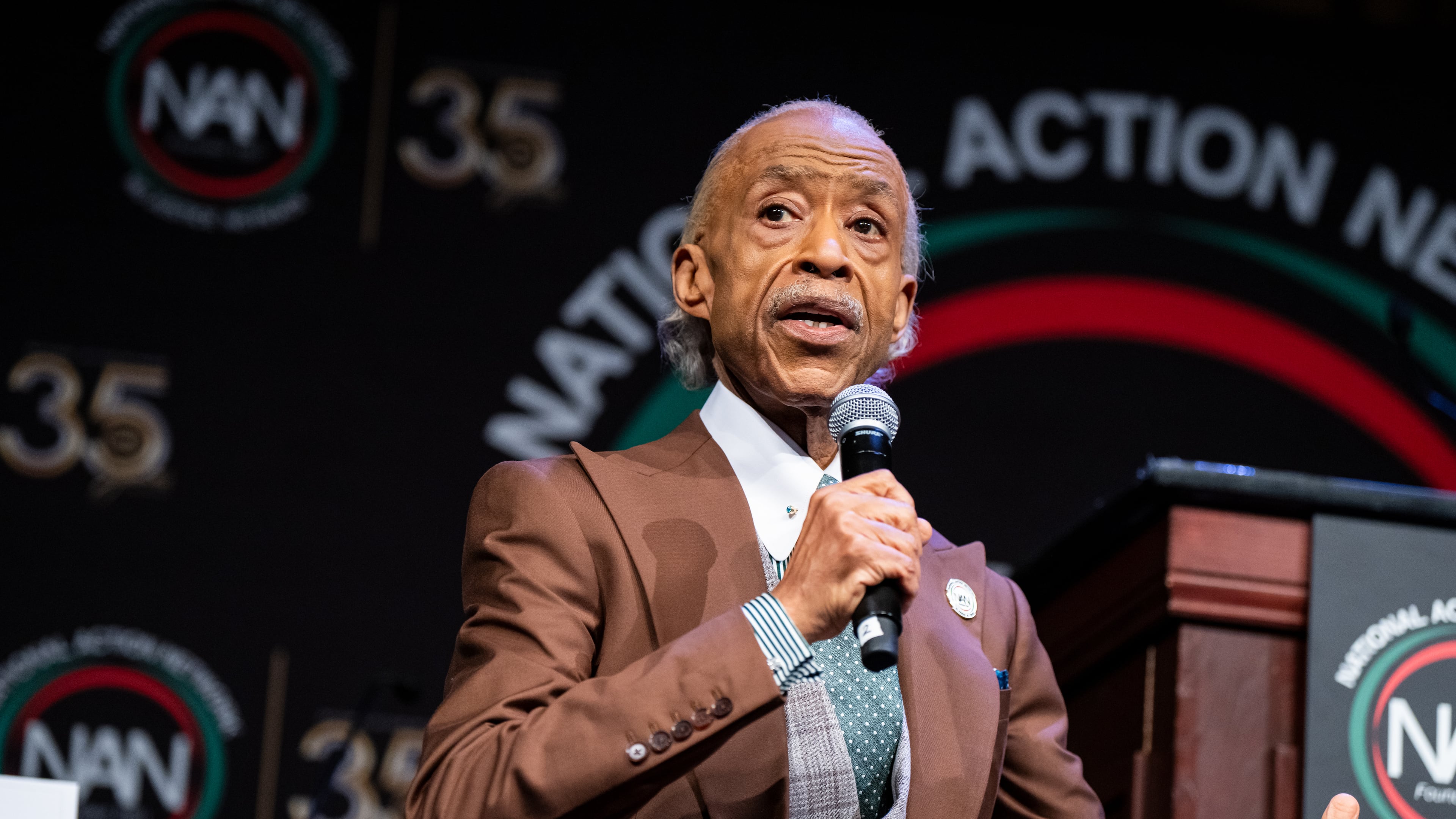 Reverend Al Sharpton speaks during the National Action Network (NAN) Convention in New York, Wednesday, April 8, 2026. (AP Photo/Angelina Katsanis)