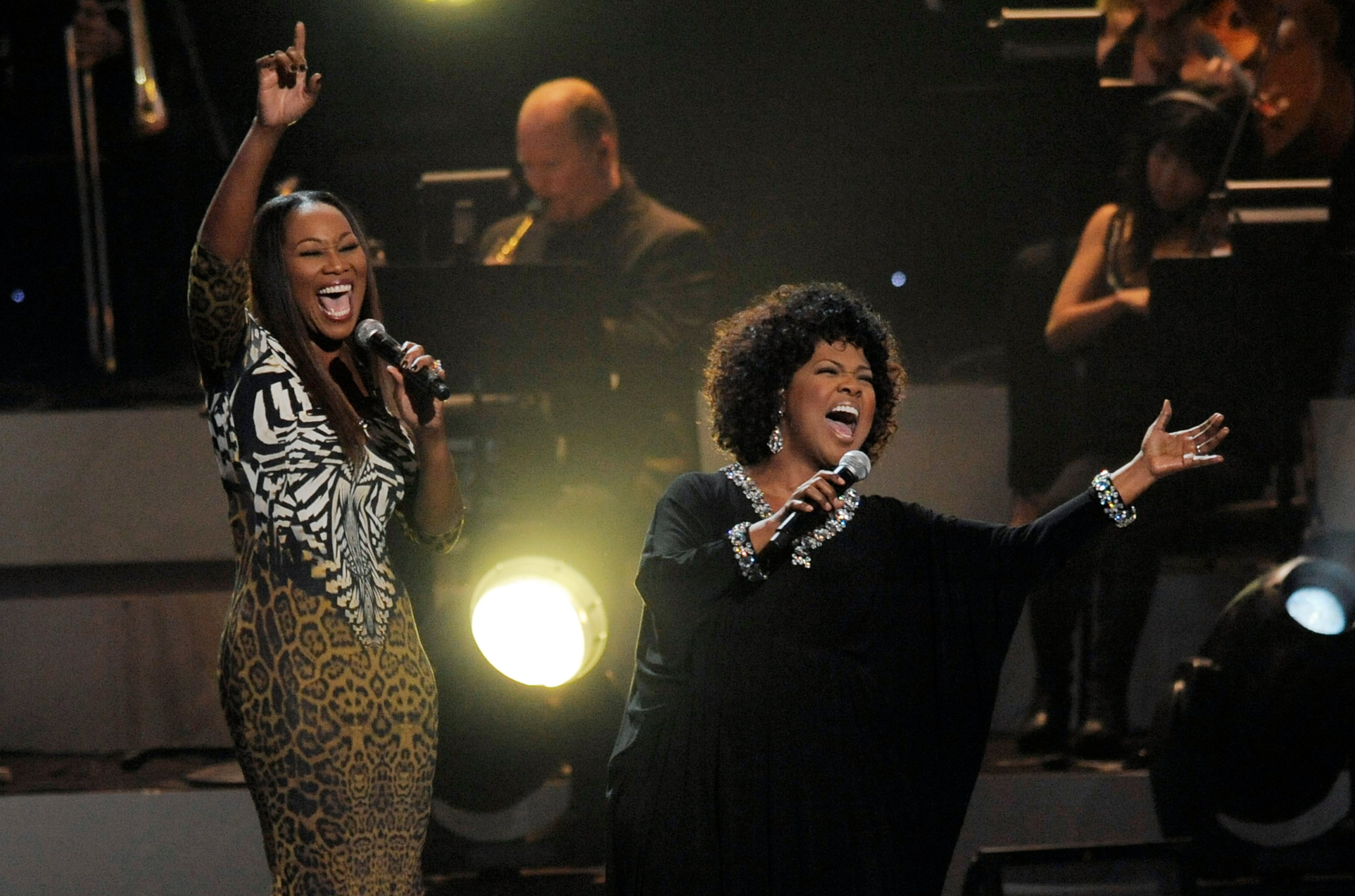 Yolanda Adams, left, and Cece Winans perform onstage at "We Will Always Love You: A Grammy Salute to Whitney Houston," at Nokia Theatre on Thursday, Oct. 11, 2012, in Los Angeles. The one-hour concert tribute will air on CBS on Nov. 16.
