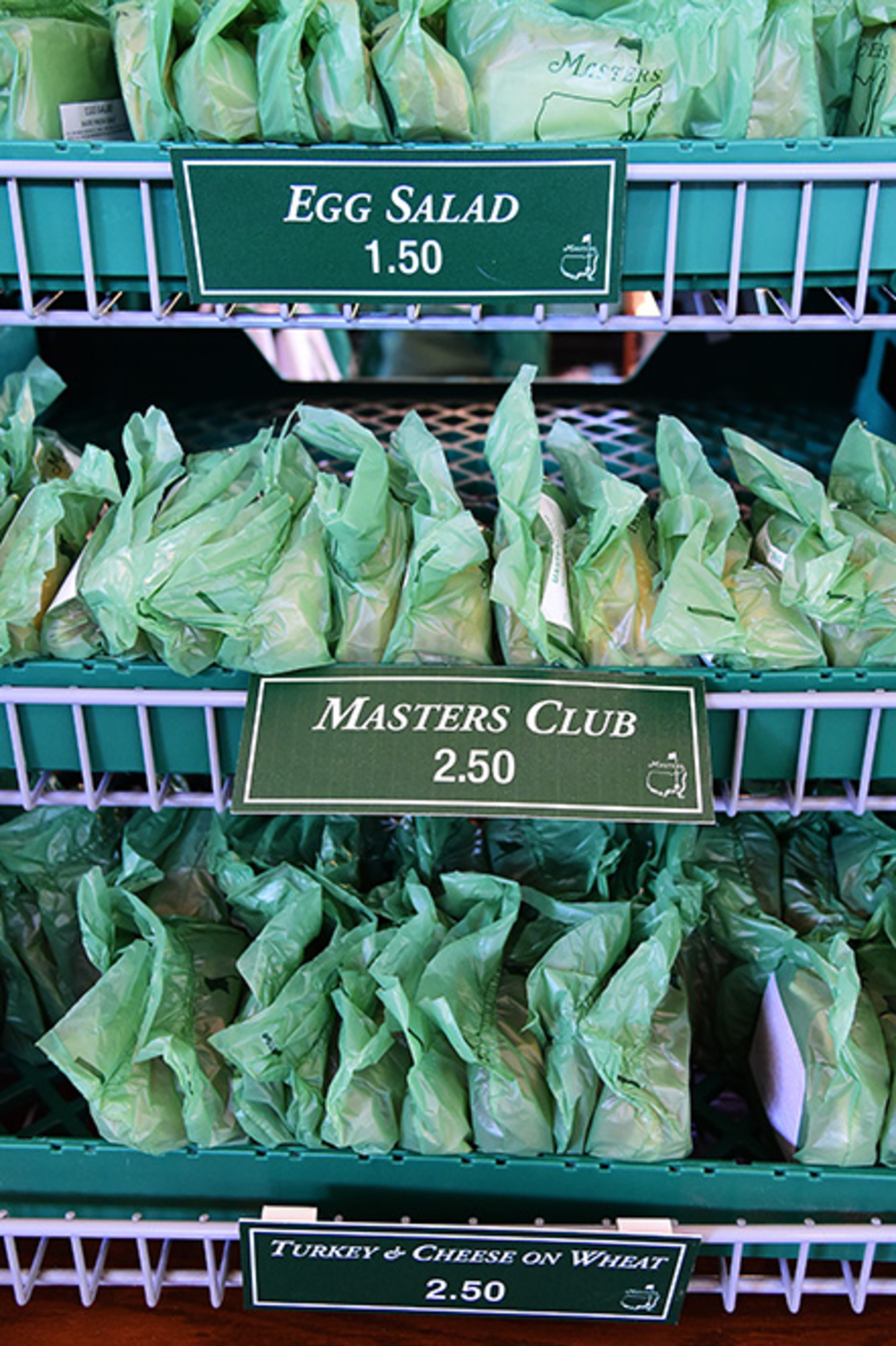 AUGUSTA, GEORGIA - APRIL 05: Food is dispayed for sale during a practice round prior to the start of the 2016 Masters Tournament at Augusta National Golf Club on April 5, 2016 in Augusta, Georgia. (Photo by Harry How/Getty Images)