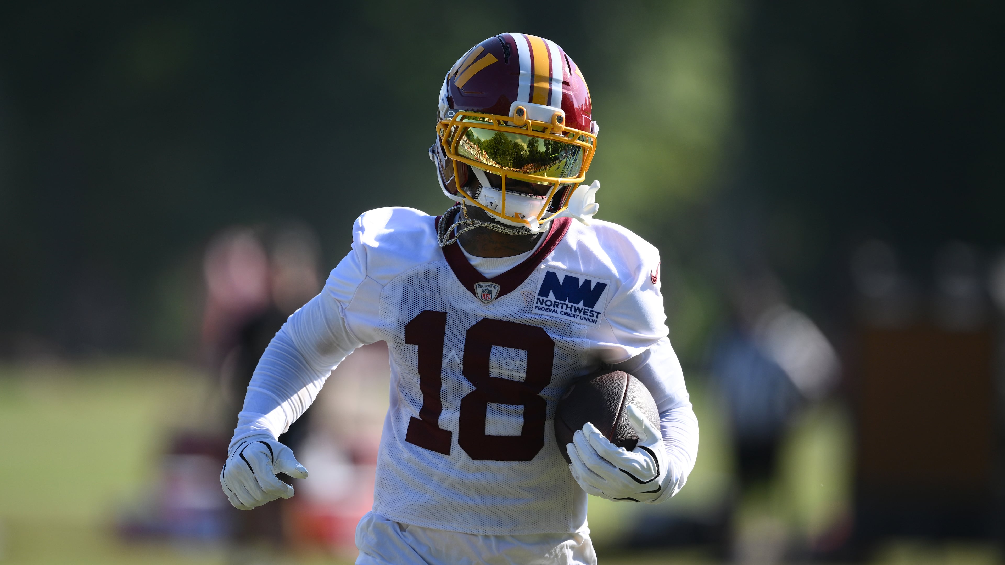 Washington Commanders wide receiver Stefon Diggs works out during practice at the team's NFL football training camp, Friday, Aug. 7, 2026 in Ashburn, Va. (AP Photo/Nick Wass)