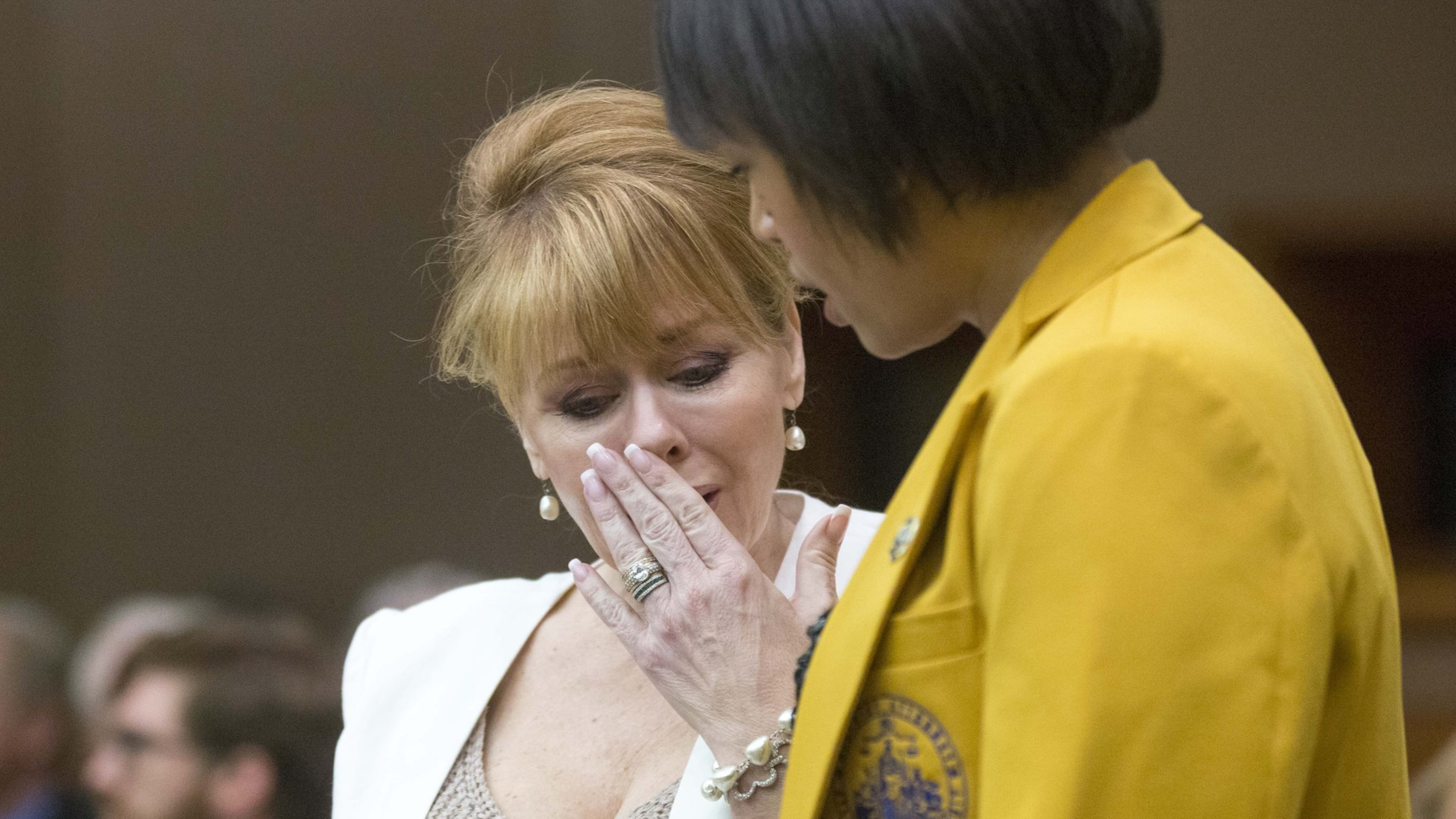 05/23/2018 — Atlanta, GA — Dani Jo Carter becomes emotional while reading a letter to the court during the sentencing of Claud “Tex” McIver in front of Fulton County Chief Judge Robert McBurney at the Fulton County courthouse on Wednesday. McIver was sentenced to life in prison with a possibility of parole. ALYSSA POINTER/ATLANTA JOURNAL-CONSTITUTION