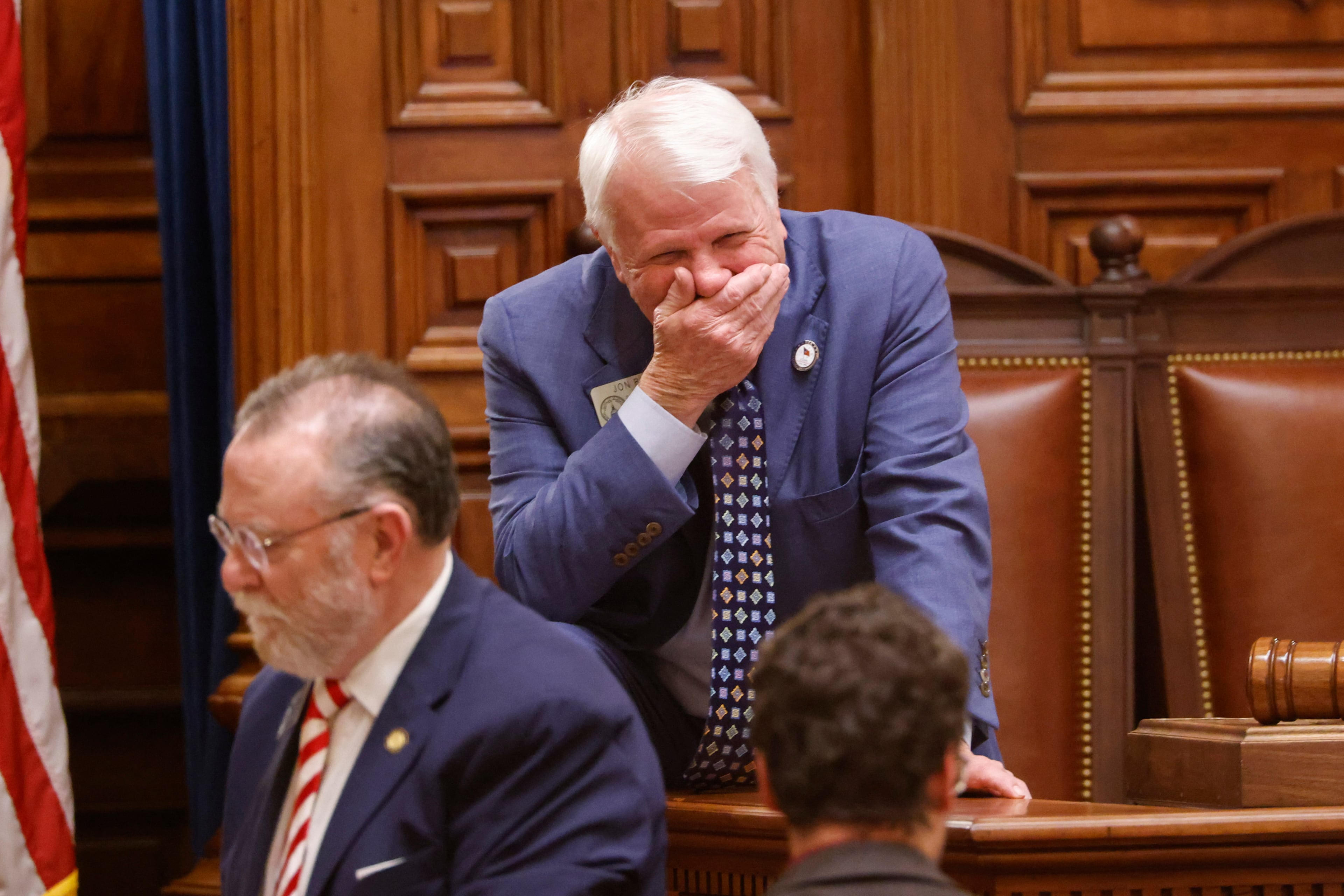 House Speaker Jon Burns, R-Newington, laughs during a break in the House of Representatives last week at the Capitol. (Arvin Temkar/AJC)