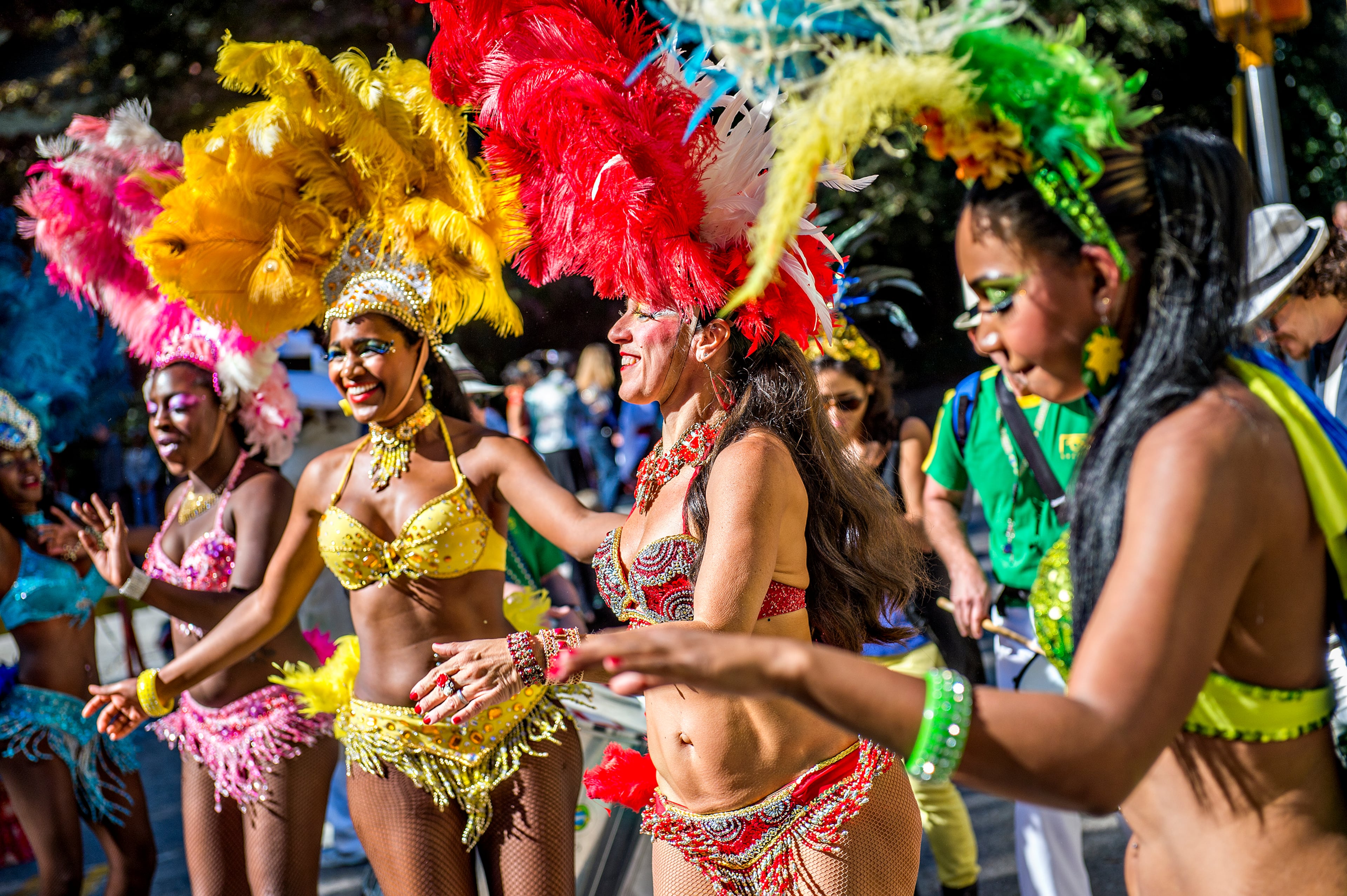 October 17, 2015 Atlanta - Lilian Reis (right), Andrea Moreira, Dirlene Carr and Carla Stafford dance as they wait for the start of the Little Five Points Halloween Parade in Atlanta on Saturday, October 17, 2015. The annual parade brought out tens of thousands of people to watch the antics. JONATHAN PHILLIPS / SPECIAL