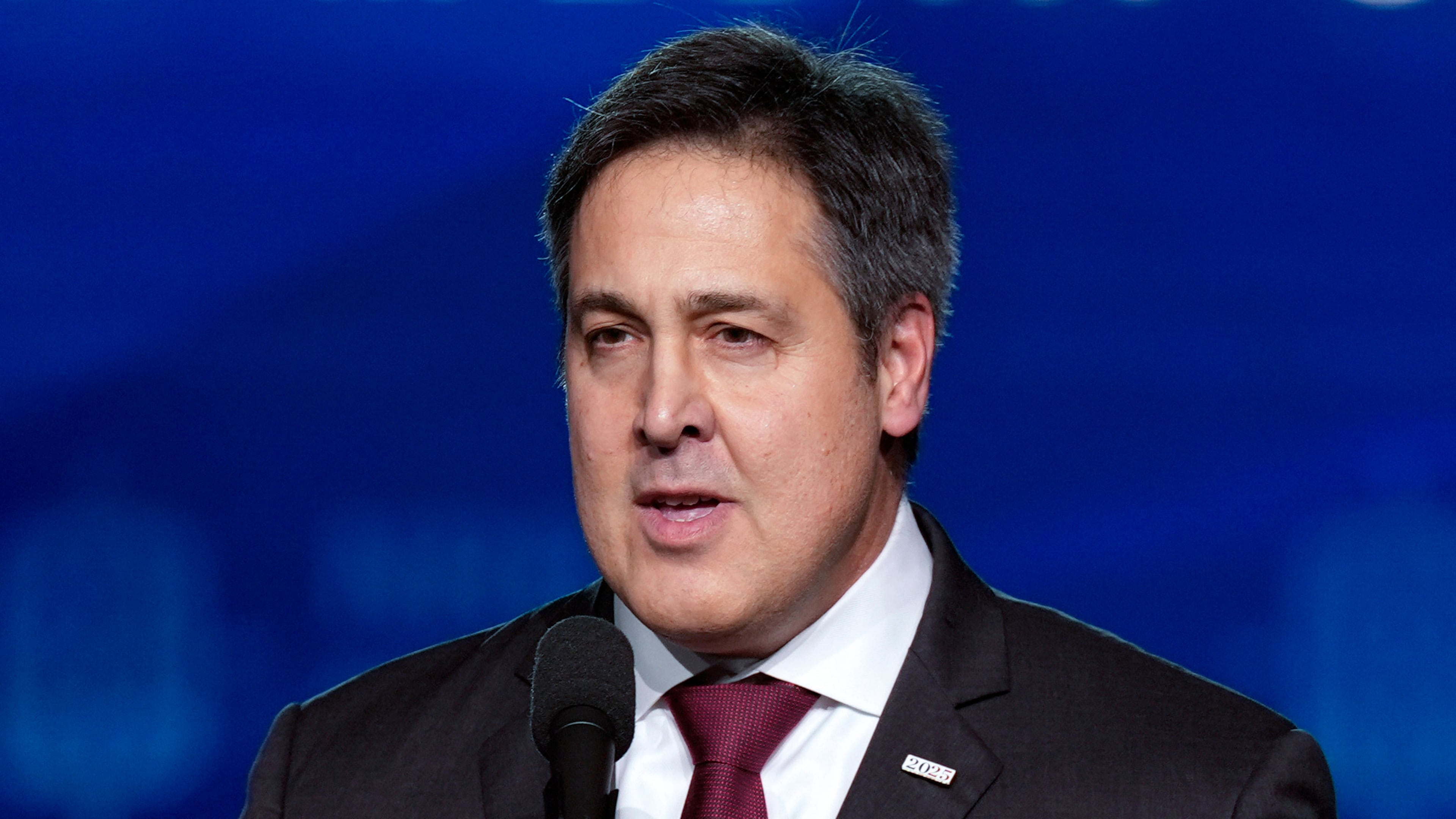 FILE - Paul Dans, director of Project 2025 at the Heritage Foundation, speaks at the National Religious Broadcasters convention, Feb. 22, 2024, in Nashville, Tenn. (AP Photo/George Walker IV, File)