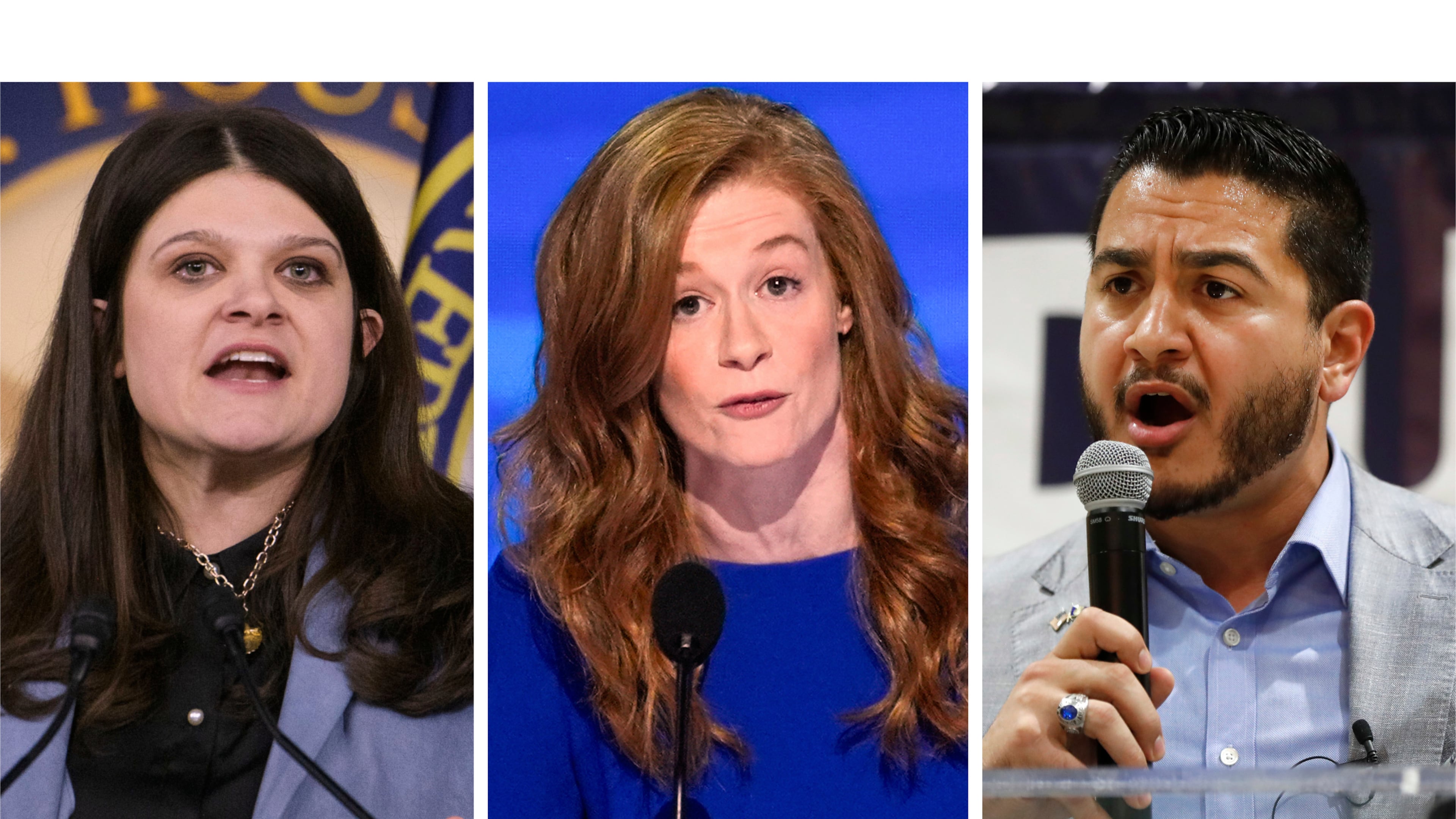 This combination of photos shows Rep. Haley Stevens, D-Mich., Feb. 6, 2025, in Washington, left, Michigan state Sen. Mallory McMorrow, D-Royal Oak, Aug. 19, 2024, in Chicago, center, and Abdul El-Sayed in Detroit on July 28, 2018. (AP Photo/Rod Lamkey, Jr., J. Scott Applewhite, Paul Sancya)