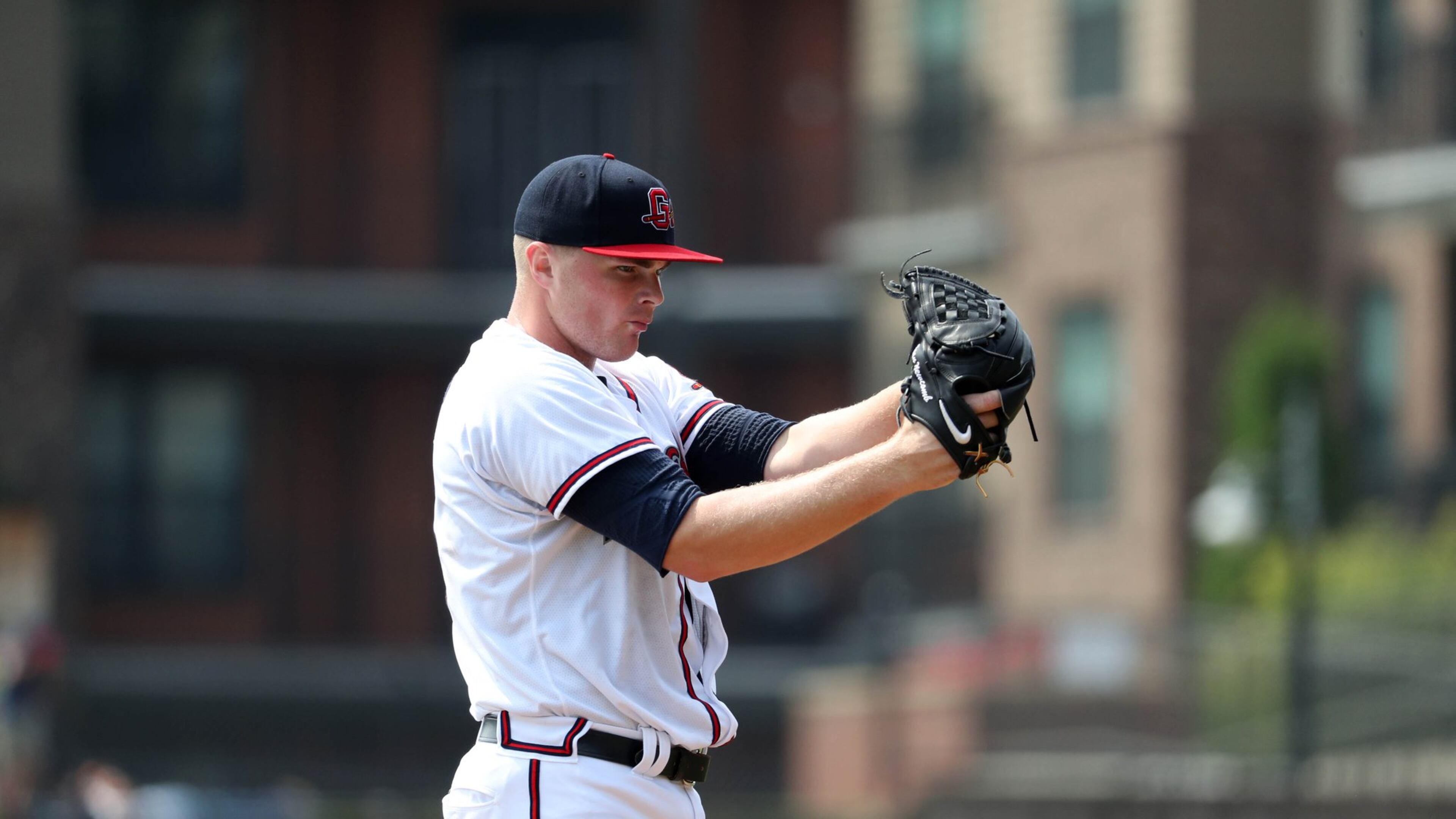 May 11, 2017 - Lawrenceville, Ga: Gwinnett Braves starting pitcher Sean Newcomb (15) prepares to deliver a pitch to a Toledo Mud Hens batter during their game at Coolray Field Thursday, May 11, 2017, in Lawrenceville, Ga. PHOTO / JASON GETZ