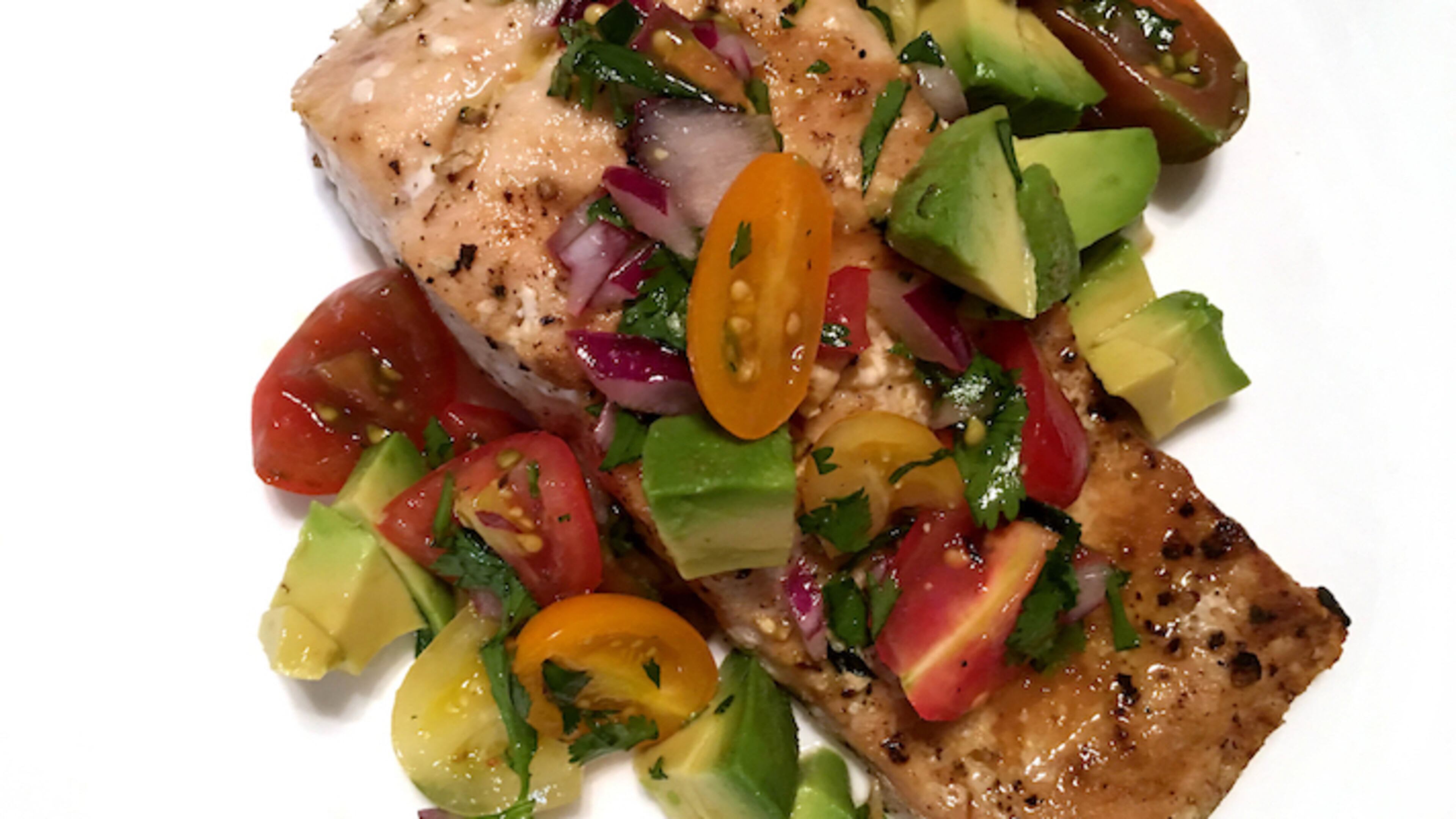 Grilled Salmon with avocado and tomato salsa. (Susan Selasky/Detroit Free Press/TNS)