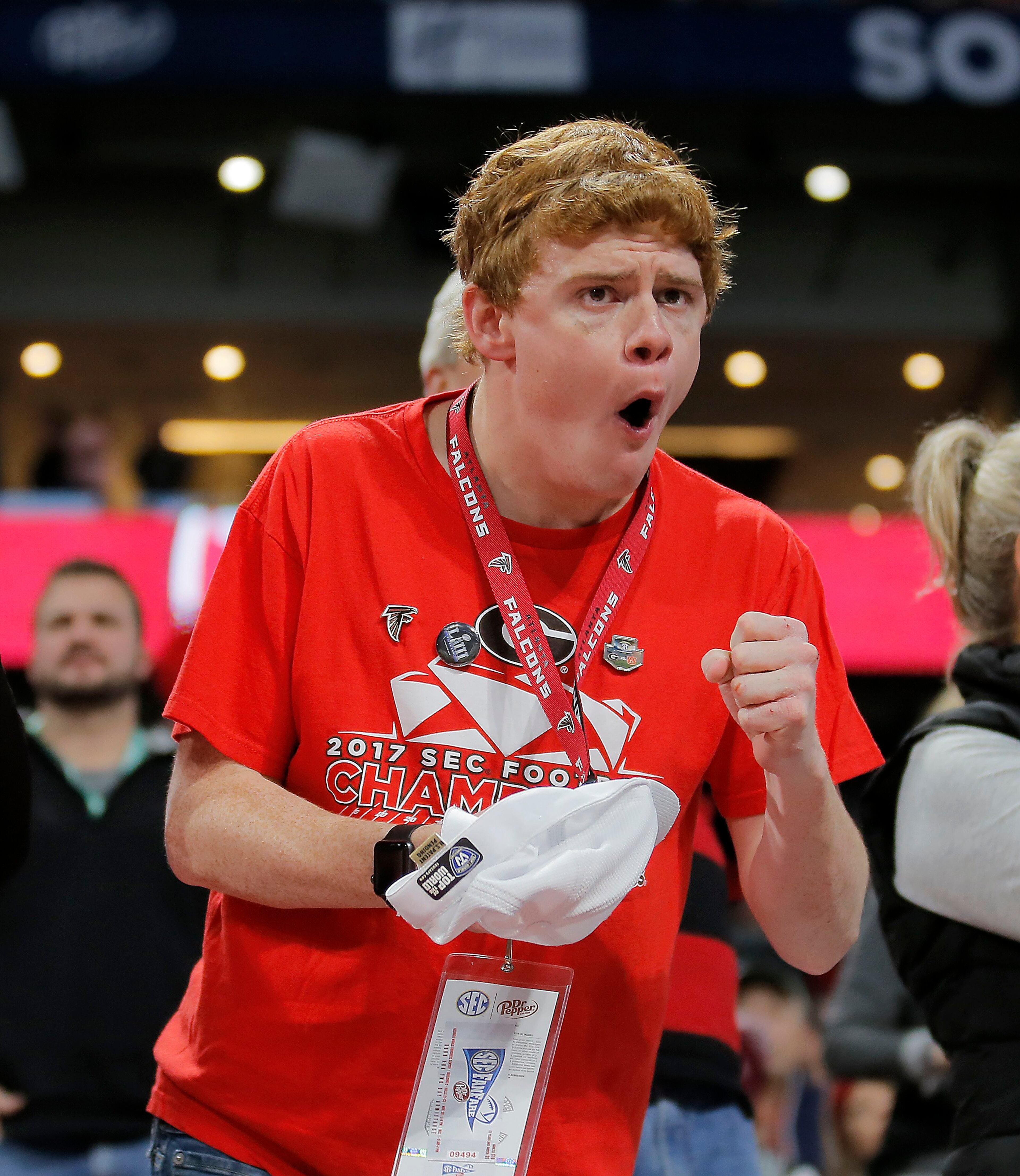 12/01/18 - Atlanta - A Georgia fan is more than ready for the big matchup against Alabama. The University of Georgia Bulldogs played the Alabama Crimson Tide in a NCAA college football game for the Southeastern Conference Championship Saturday, Dec. 1, 2018, at Mercedes-Benz Stadium in Atlanta, GA. ALYSSA POINTER/ALYSSA.POINTER@AJC.COM