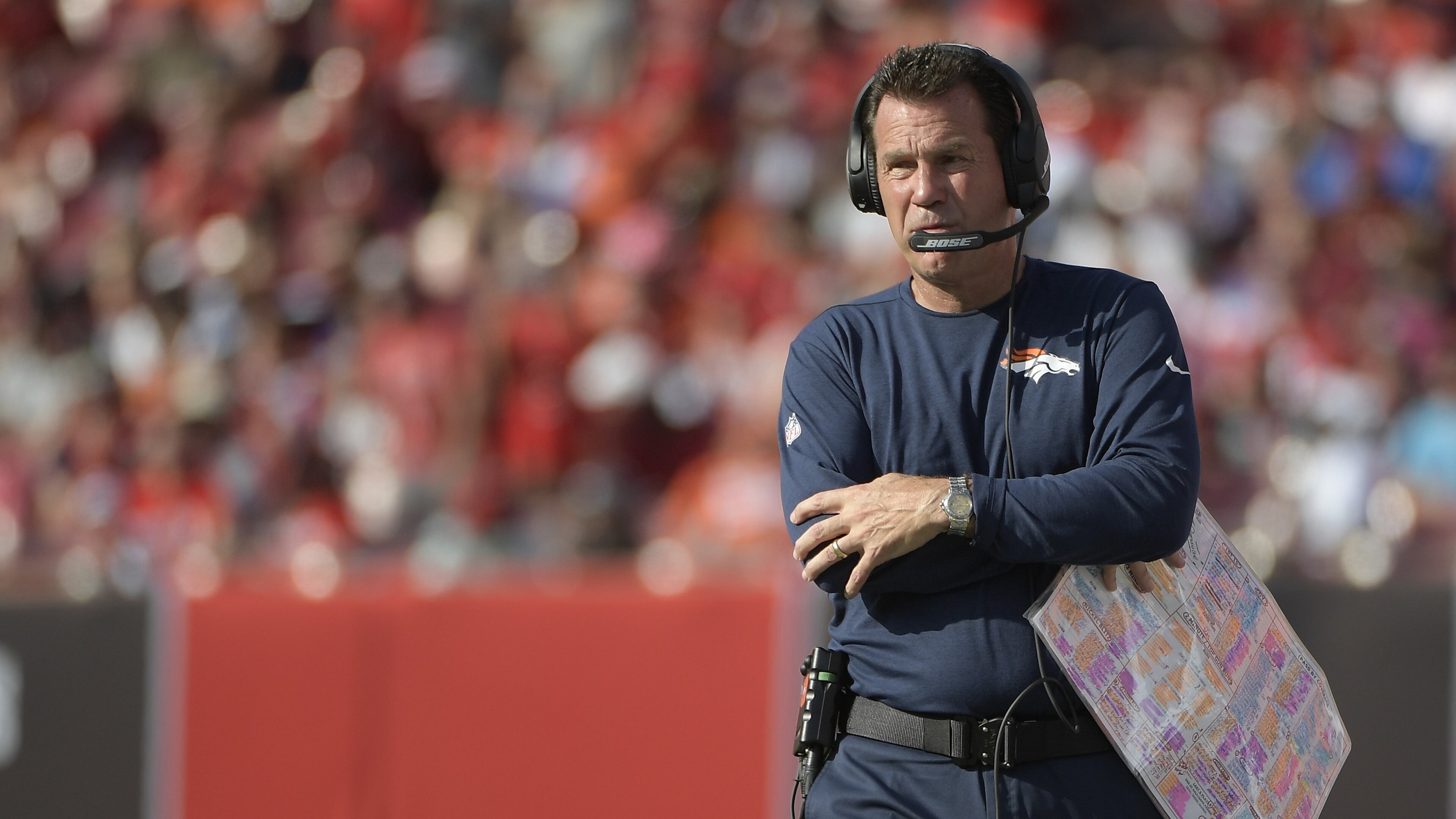 Denver Broncos head coach Gary Kubiak during the second quarter of an NFL football game against the Tampa Bay Buccaneers Sunday, Oct. 2, 2016, in Tampa, Fla. (AP Photo/Phelan Ebenhack)