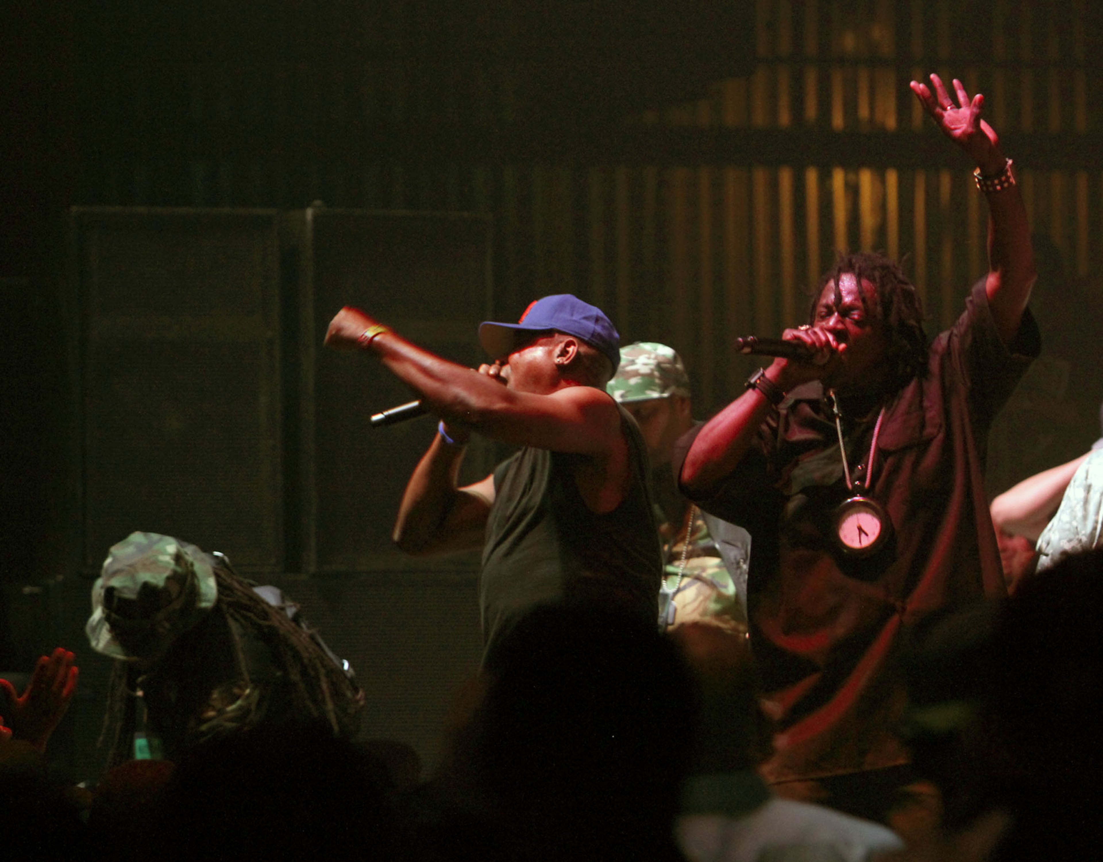 Public Enemy, recently inducted into the Rock and Roll Hall of Fame, perform their classic hits "Don't Believe the Hype," "Bring the Noise," and "Fight the Power," at the Kings of the MIC Tour featuring old-school hip-hop and rap legends De La Soul, Ice Cube and LL Cool J at the Fox Theatre in Atlanta Tuesday, June 4, 2013.