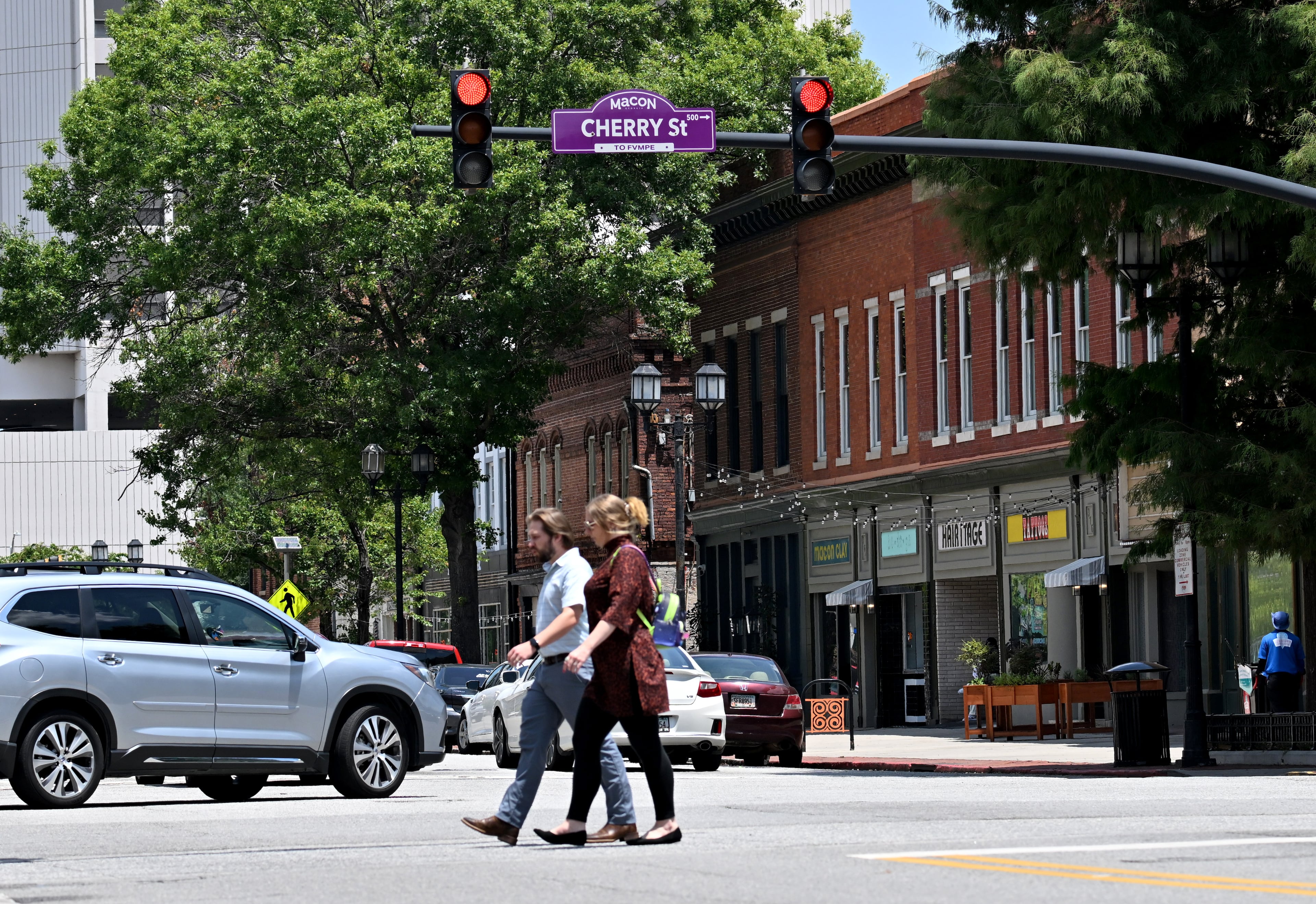 Cherry Street in downtown Macon is among the streets that feature Muscogean translations for the names of some of the city's oldest streets. (Hyosub Shin/AJC)