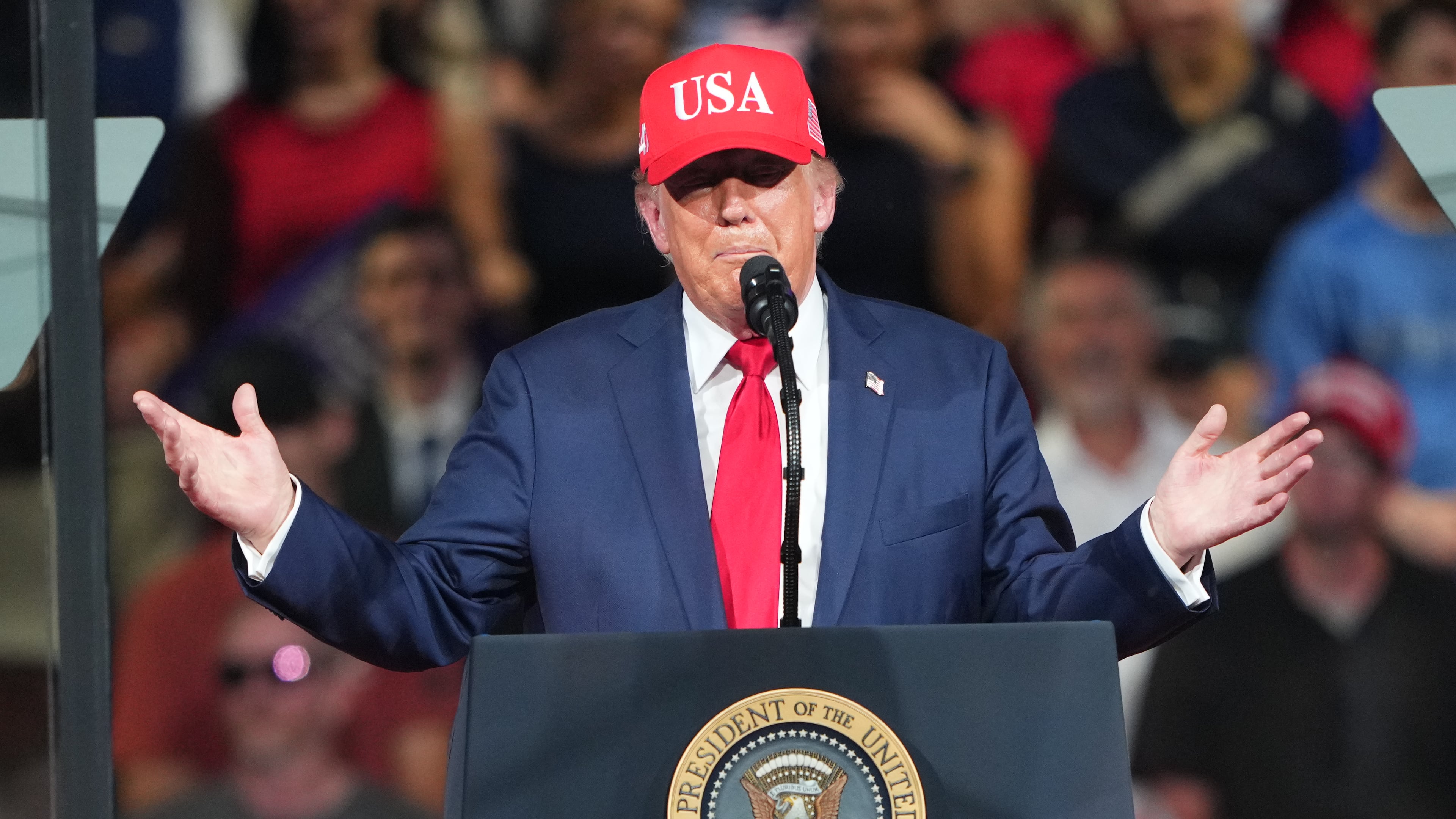 President Donald Trump speaks during a campaign rally at the Gastonia Municipal Airport, Wednesday, Sept. 16, 2026, in Gastonia, N.C. (AP Photo/Matt Kelley)