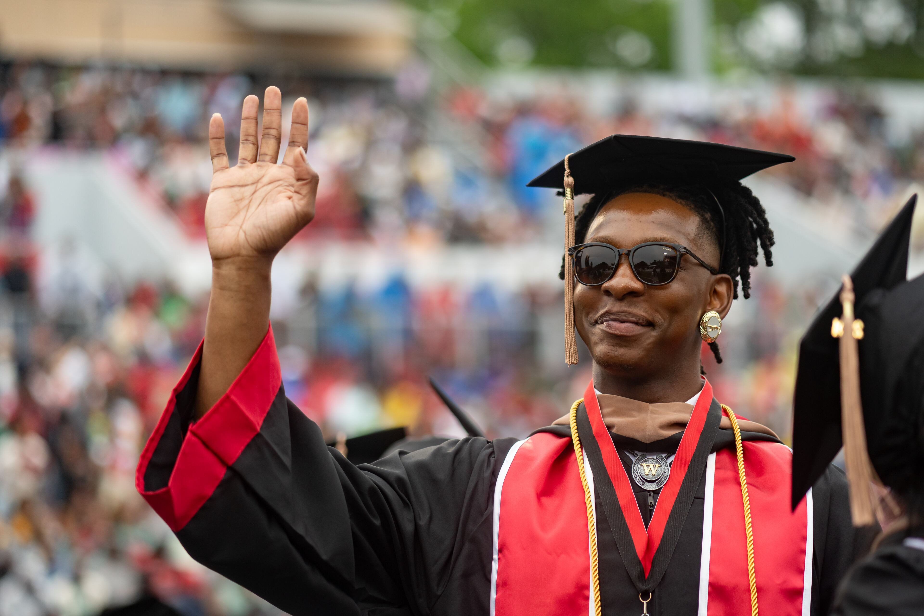 Graduates, faculty and family gather for the Clark Atlanta University 35th annual commencement convocation on Saturday, May 18, 2024. (Ben Hendren for The Atlanta Journal-Constitution)