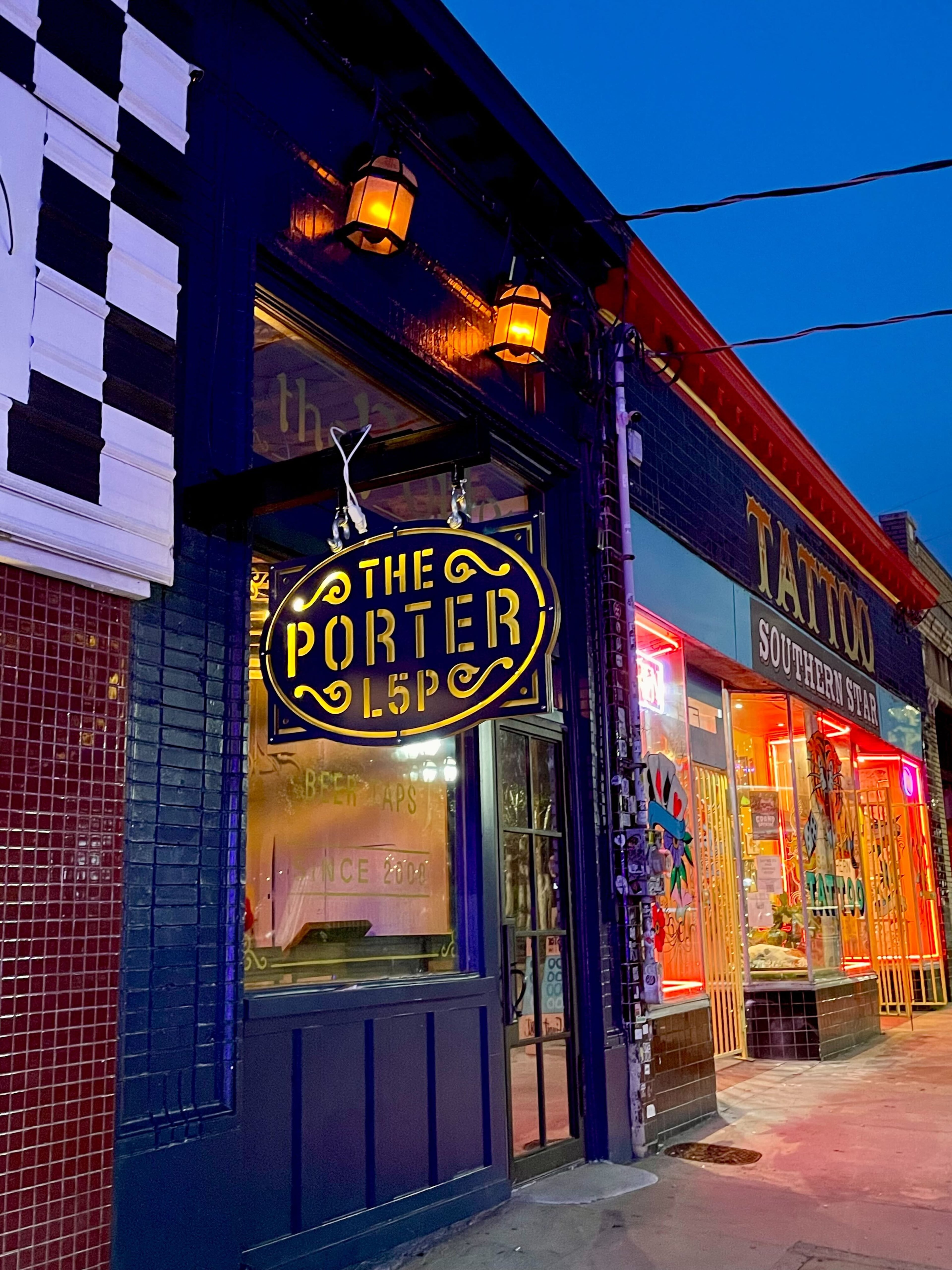 The exterior sign invites LIttle Five Points visitors in to the Porter Beer Bar. (Courtesy of Angela Hansberger)