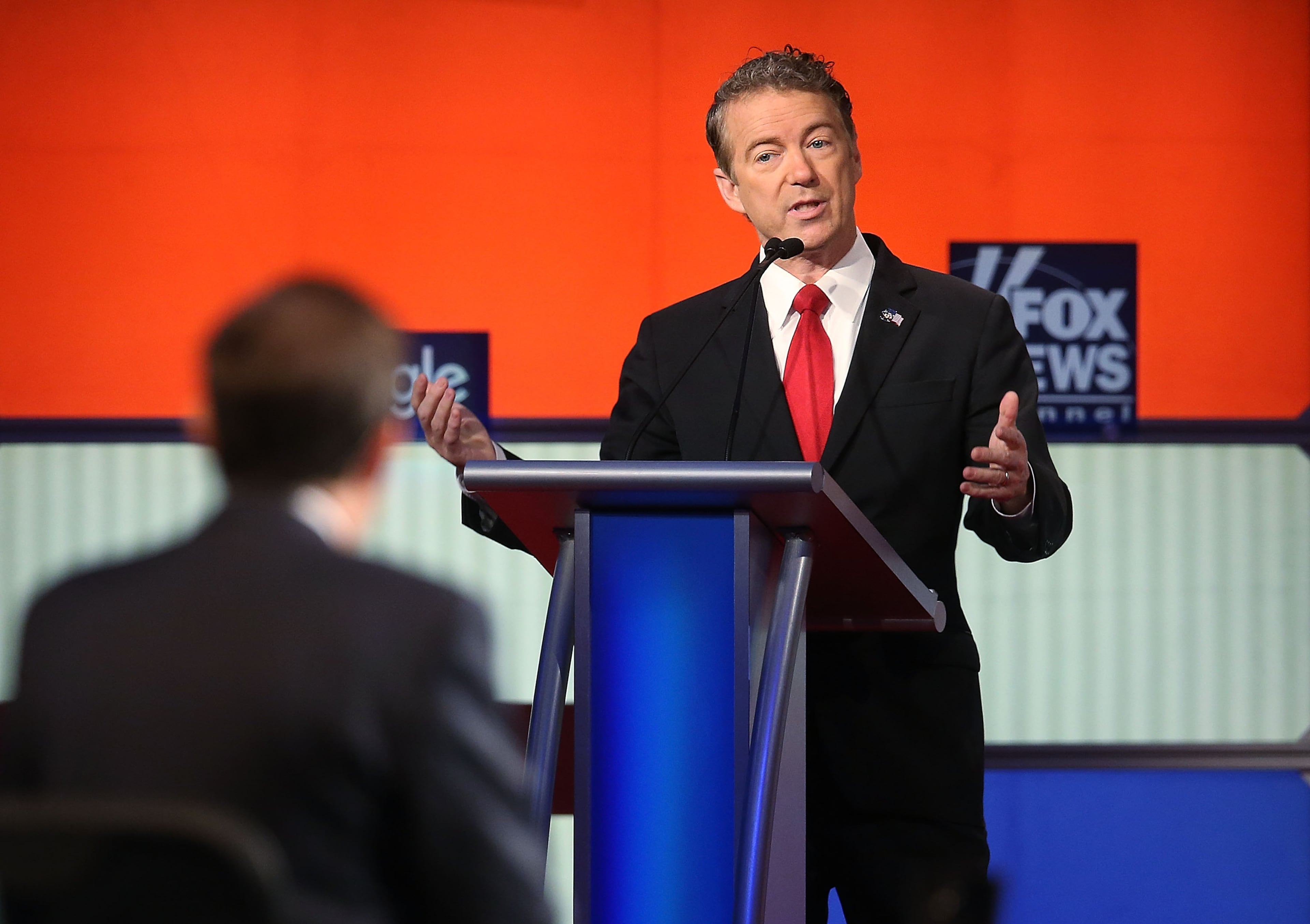Republican presidential candidate Sen. Rand Paul (R-KY) participates in the Fox News - Google GOP Debate January 28, 2016 at the Iowa Events Center in Des Moines, Iowa. Residents of Iowa will vote for the Republican nominee at the caucuses on February 1. (Photo by Scott Olson/Getty Images)