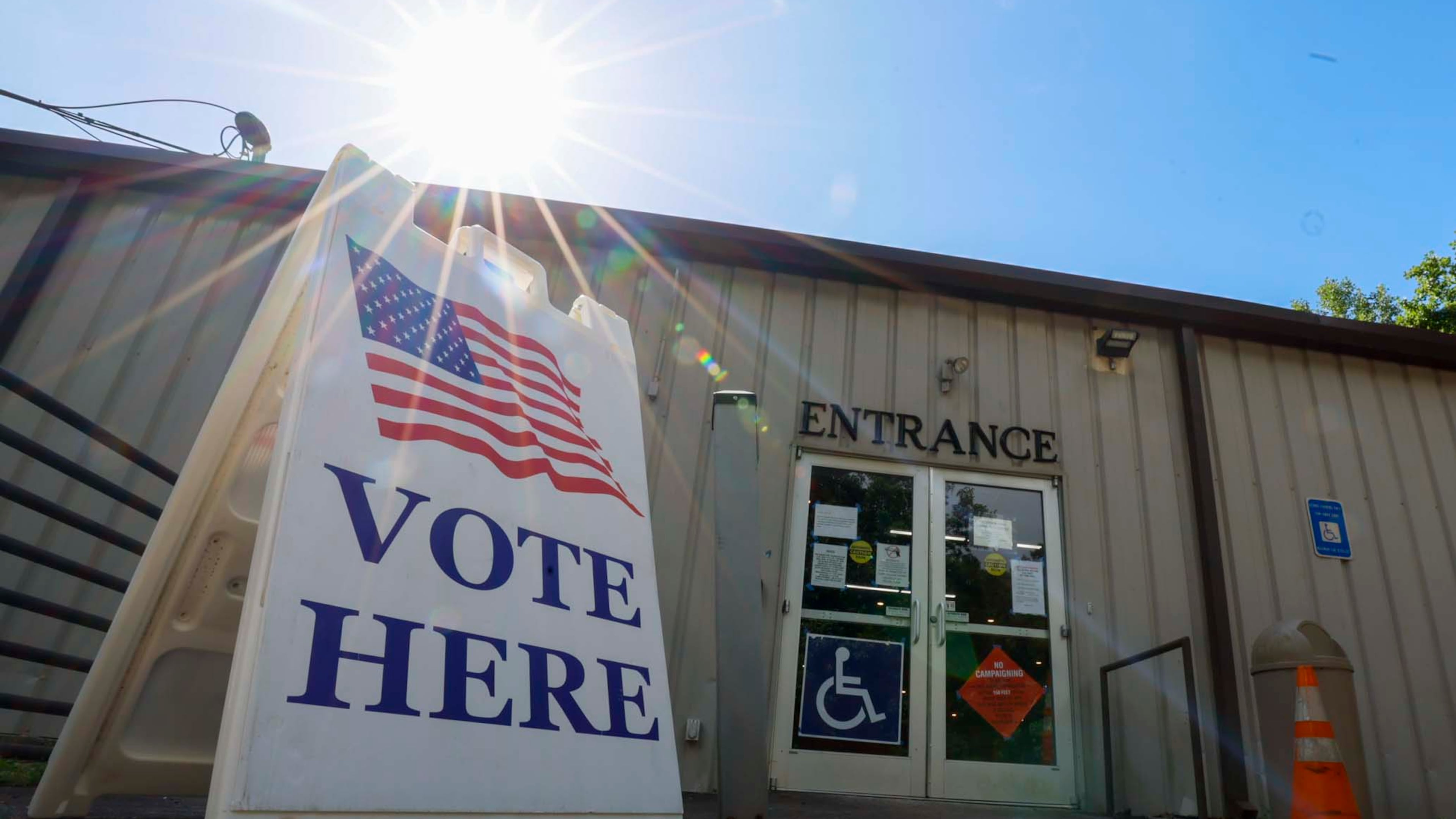 A voting sign is seen at the Thompson Community Center during the Georgia Public Service Commission’s special election for two of the five seats on Tuesday, June 17, 2025.
(Miguel Martinez/ AJC)