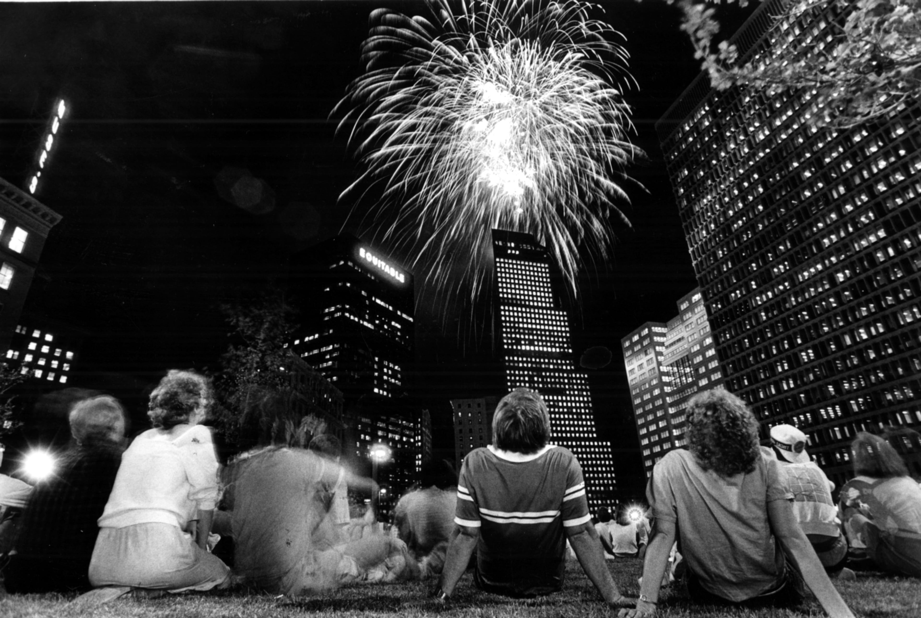 June 29, 1984 -- Crowds returned to Central City Park (now Woodruff Park) in the heart of downtown Atlanta to enjoy fireworks and events as part of the second 'Light Up Atlanta Festival.'