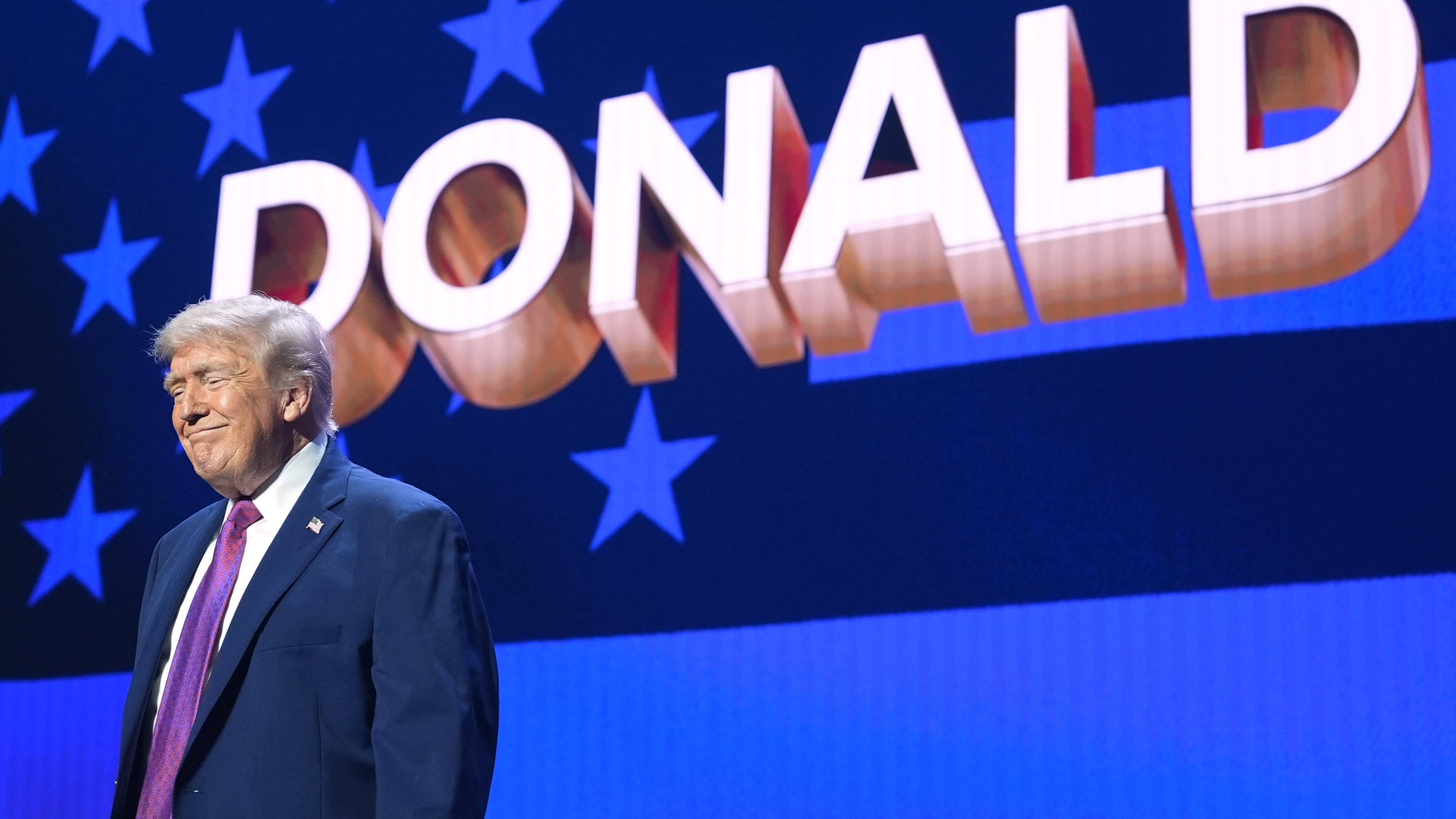 President Donald Trump arrives at a Turning Point USA event at Dream City Church, Friday, April 17, 2026, in Phoenix. (AP Photo/Alex Brandon)