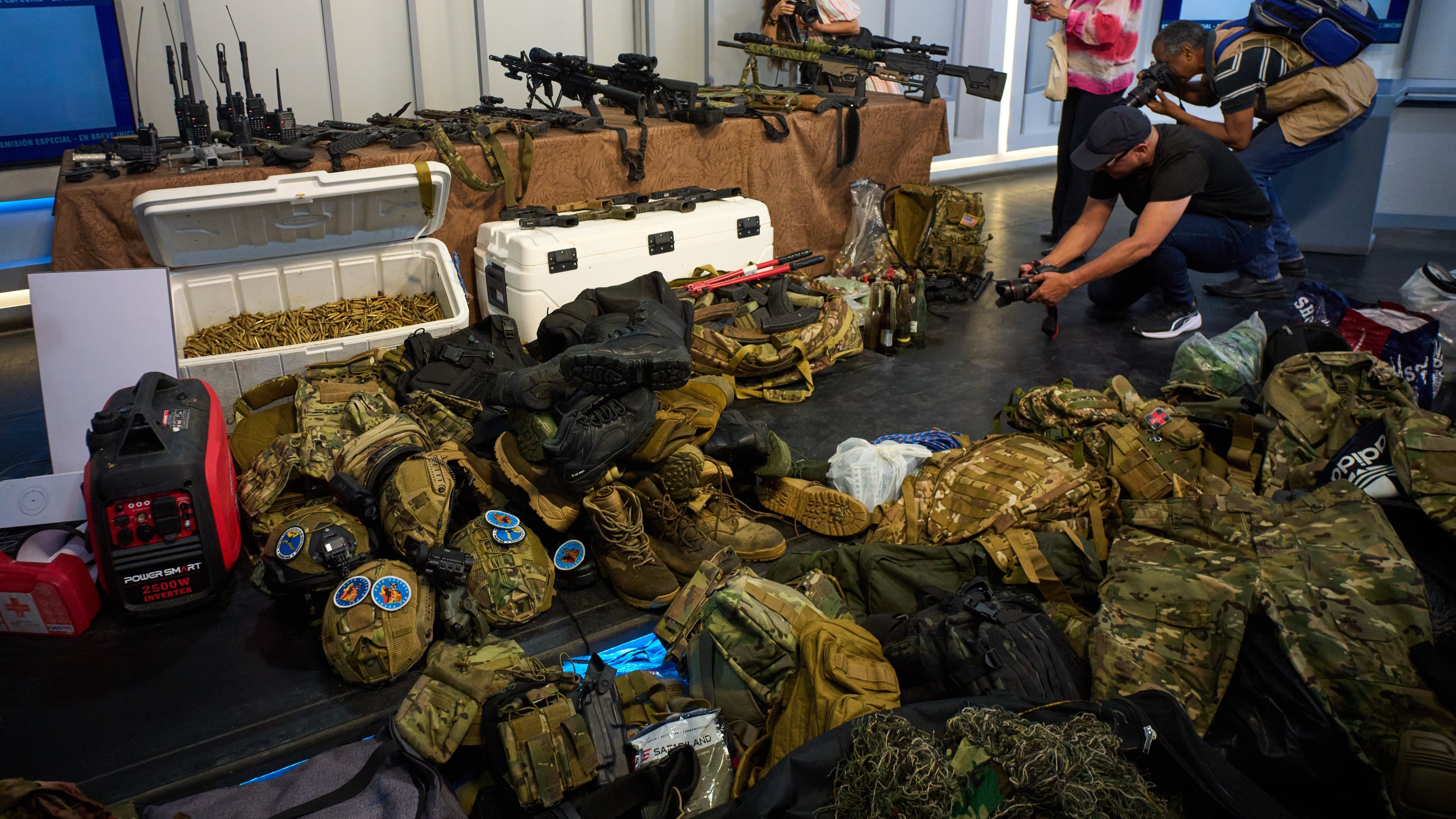 FILE - Weapons that Cuban authorities say were recovered from a speedboat in Cuban waters following a confrontation that left four people dead are displayed during a media presentation in Havana, Feb. 27, 2026. (AP Photo/Ramon Espinosa, File)