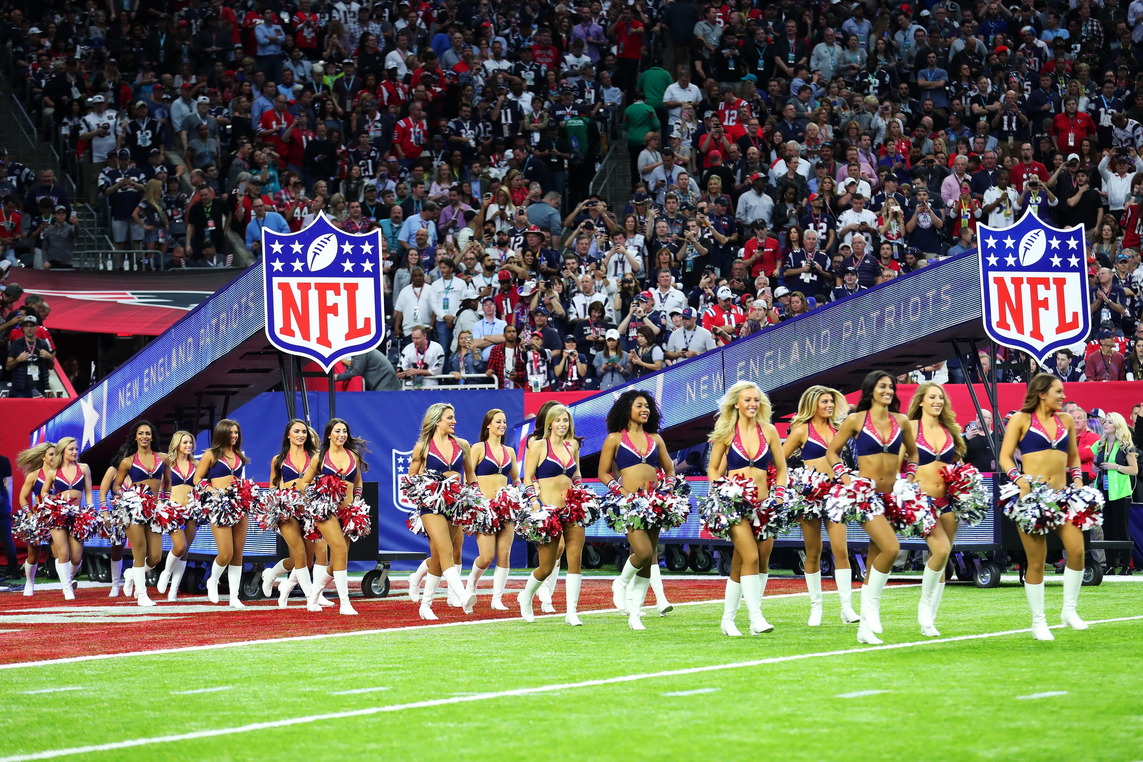 HOUSTON, TX - FEBRUARY 05: Cheerleaders perform prior to Super Bowl 51 at NRG Stadium on February 5, 2017 in Houston, Texas. (Photo by Tom Pennington/Getty Images)