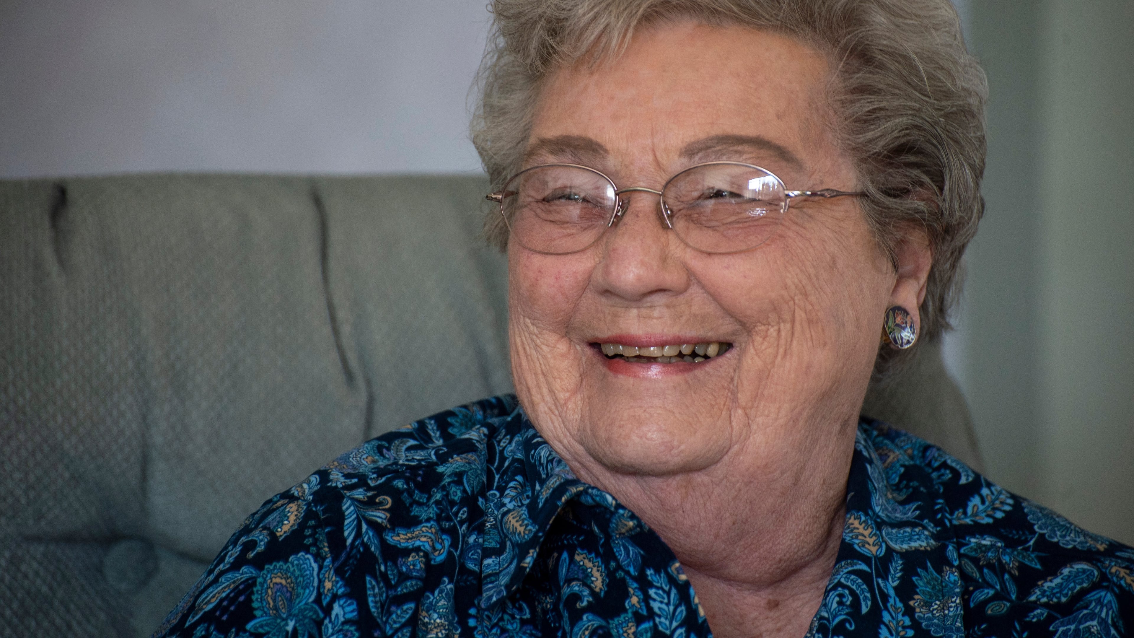 Gretna Van Fleet smiles during an interview at her home in Frankenmuth, Mich, Monday, Jan. 14, 2019. (Kaytie Boomer/Saginaw News via AP)